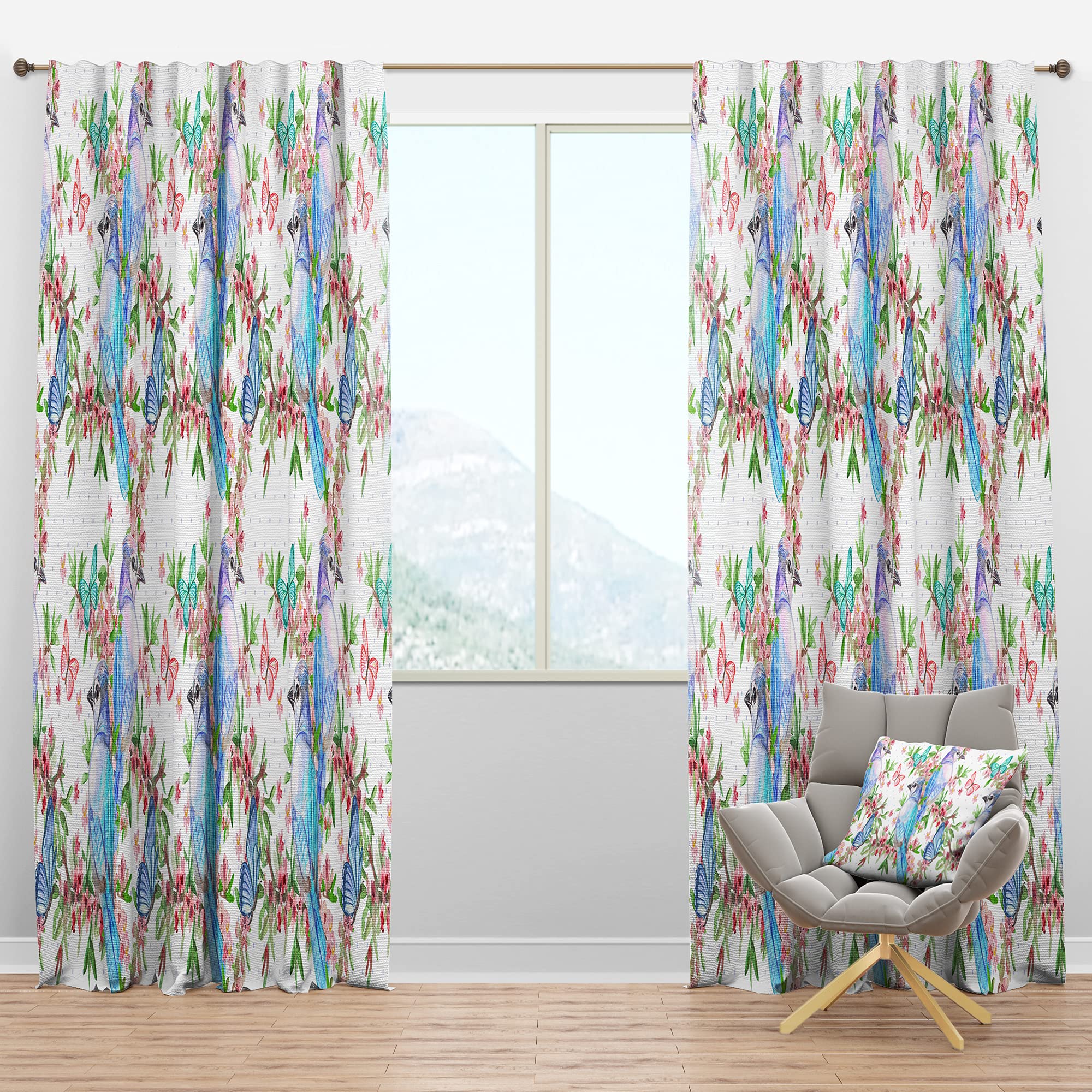 DesignQ Blackout Curtains - Thermal Insulated Single Panel with Elegant Bird & Butterfly Texture (52x108 inches) for Bedroom & Living Room - Perfect for Light Blocking, Privacy & Temperature Control