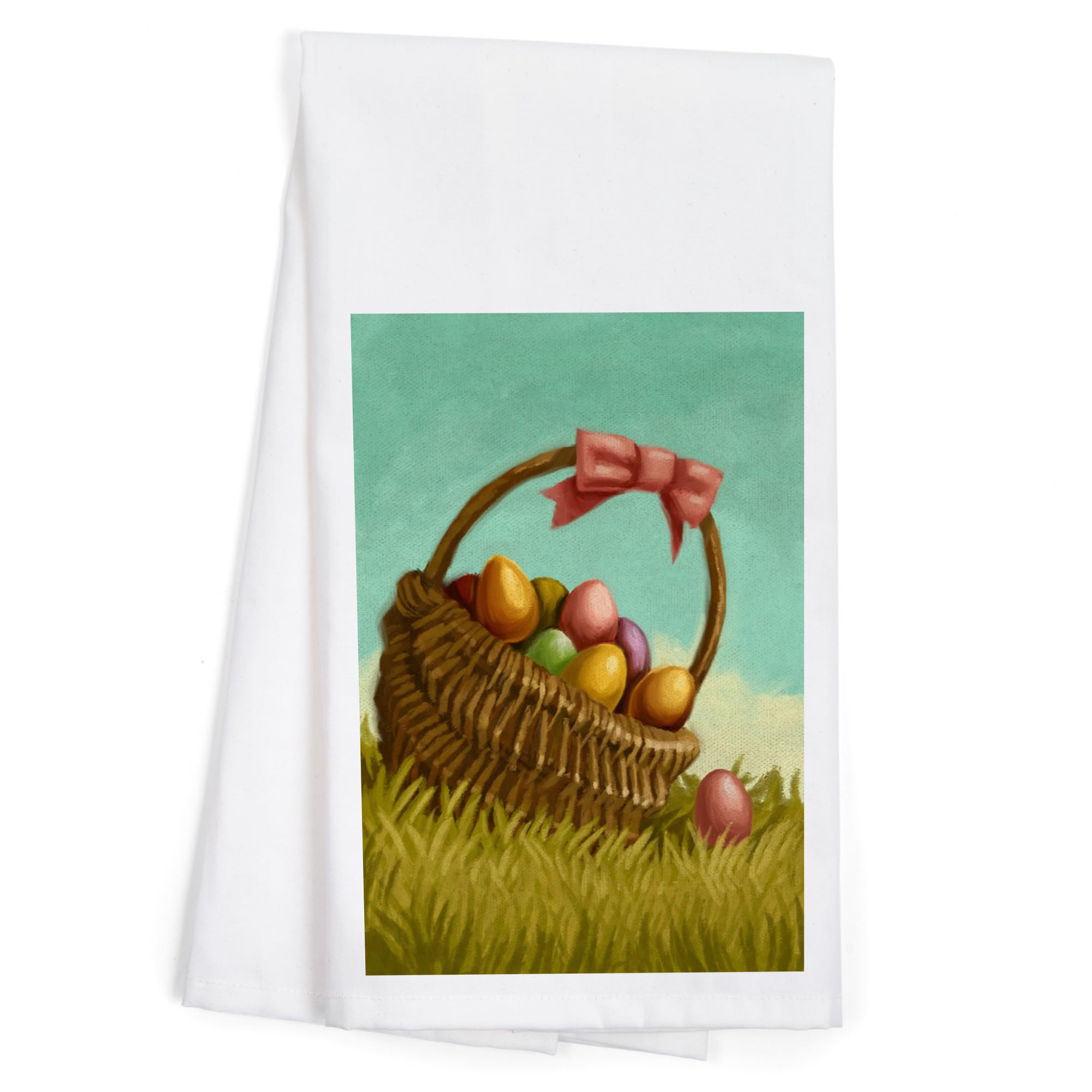 Easter Basket Oil Painting - 100% Cotton Tea Towel & Decorative Hand Towel for Kitchen, Home Decor | Perfect for Easter Gifts, Spring Home Accents & Farmhouse Style Decorating