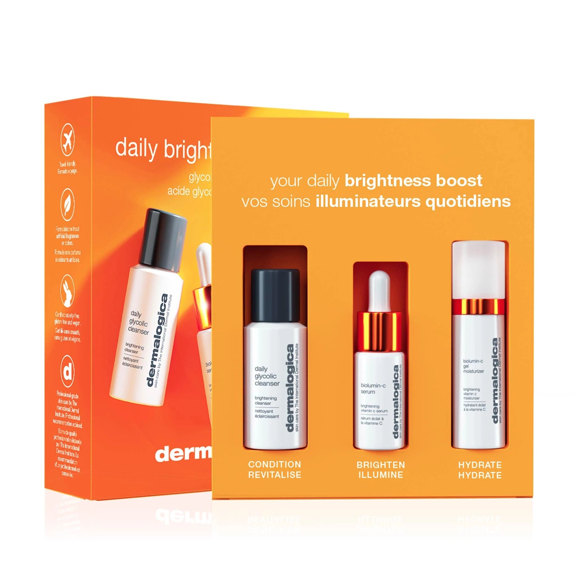 Dermalogica Daily Brightness Booster Kit - Vitamin C Serum & Exfoliant for Glowing Skin | Brightening Skincare Routine for Morning & Night Use