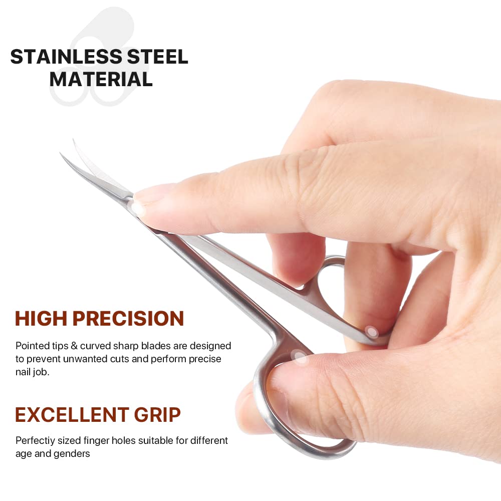 Premium Stainless Steel Cuticle Scissors for Women & Men - Curved Tip Grooming Blades for Precise Manicure & Dry Skin Care - Perfect for Home Nail Care & Professional Salon Use