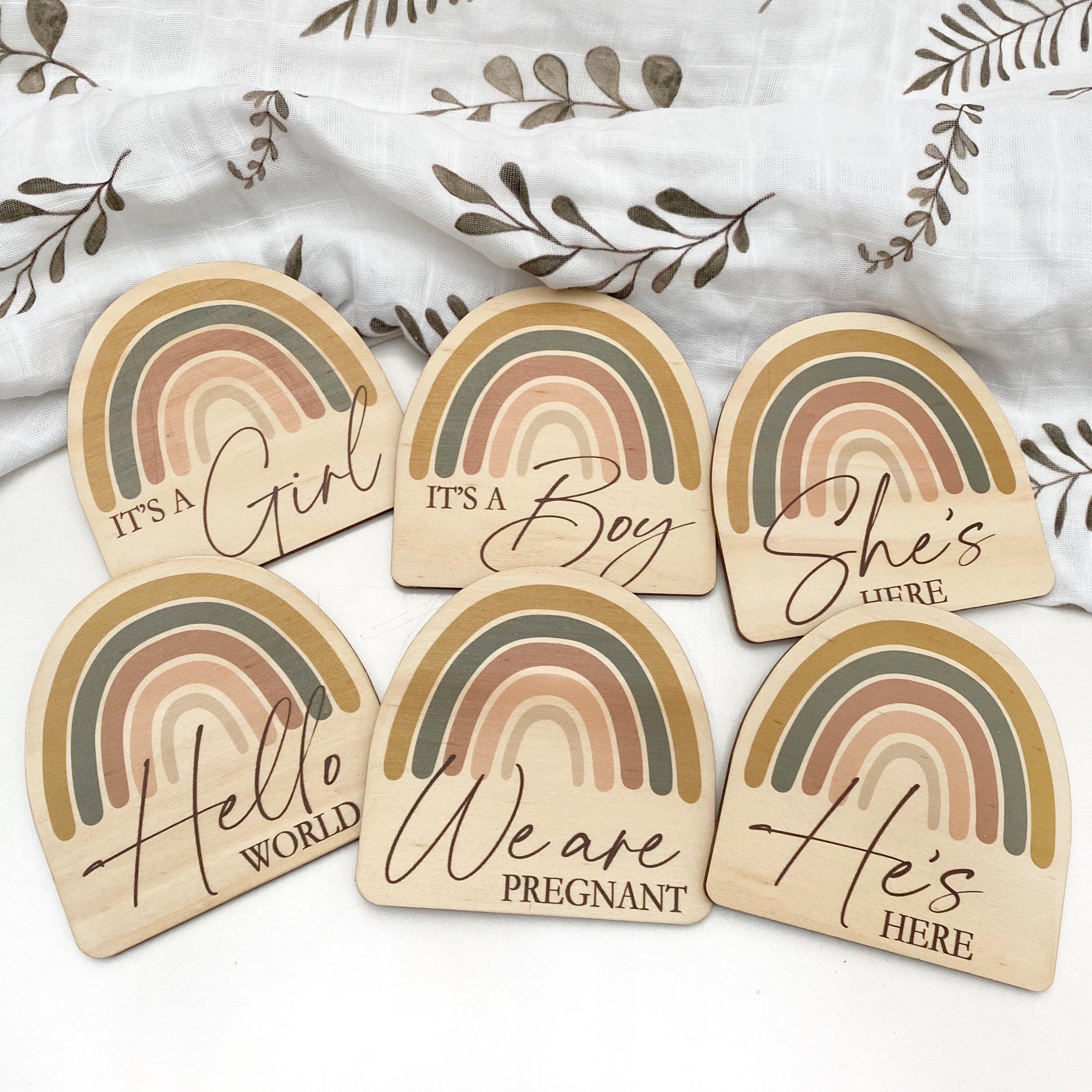 Personalized Timber Baby Announcement Milestone Plaques - Rainbow Series for Newborn Photo Props, Nursery Decor & Gender Reveal Gifts