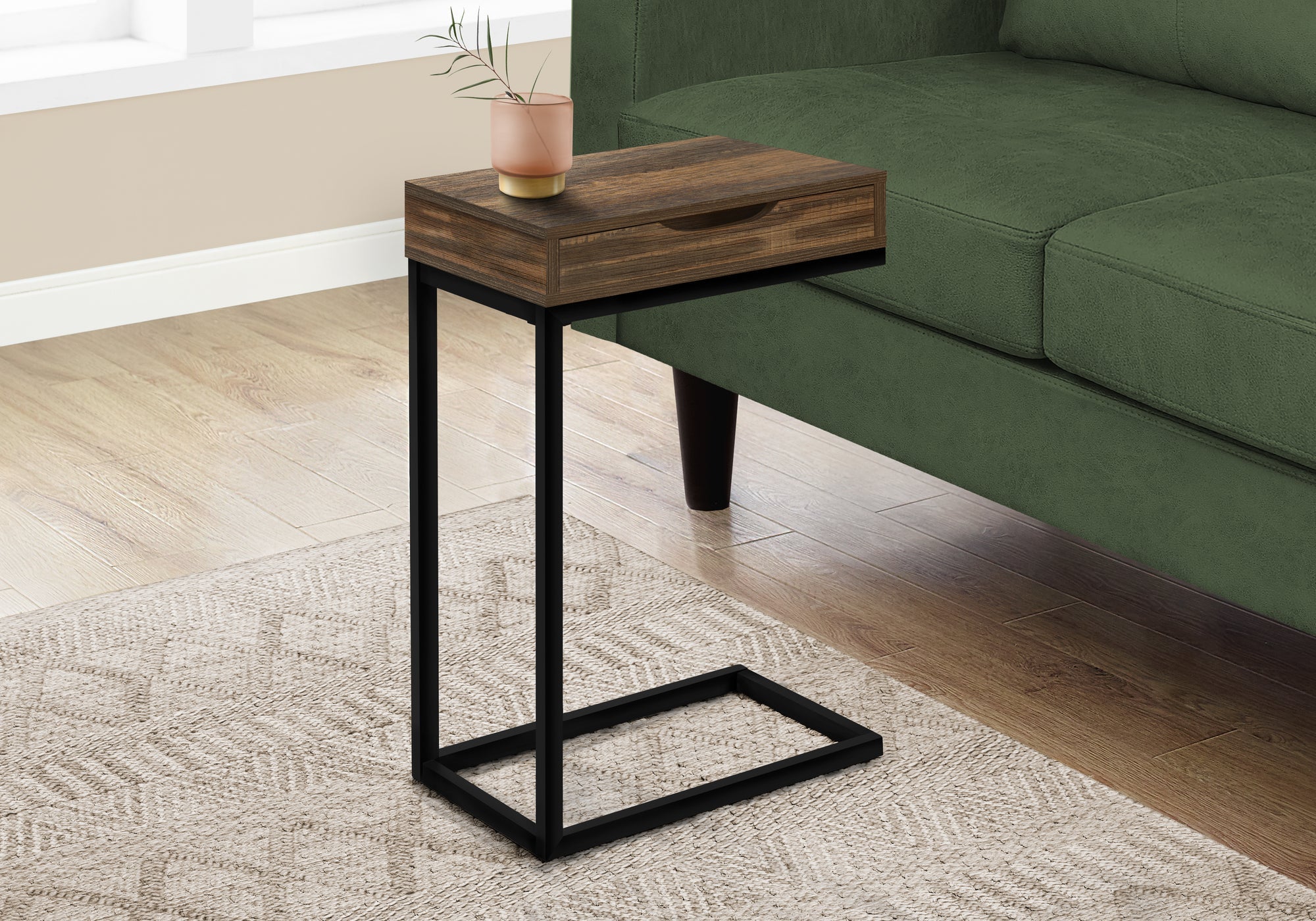 Rustic Brown Reclaimed Wood Accent Table with Black Metal Frame - Perfect for Living Room, Bedroom, or Entryway Decor