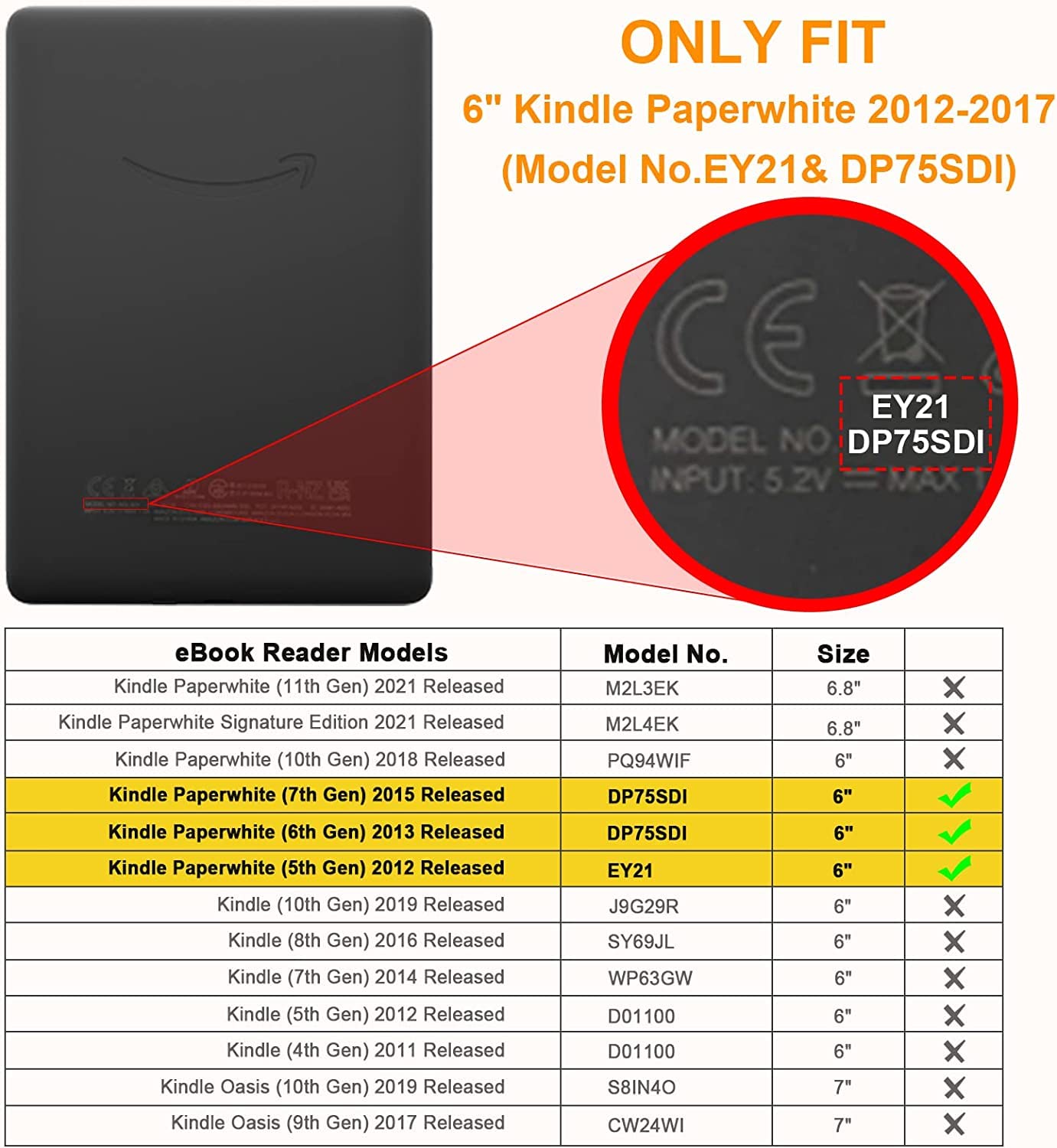 Enoxboo Protective Case for Kindle Paperwhite (Model EY21 & DP75SDI) - Slim Fit Cover Compatible with Pre-2018 Kindle Paperwhite Generations, Excludes 7th Gen - Perfect for Reading, Travel & Daily Commute