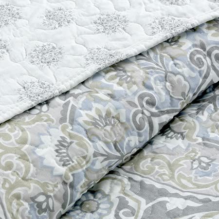 Suzani Reversible Quilt Set 3-Piece 100% Cotton Bedding Set - Full/Queen Size for Cozy Bedroom Decor | Perfect for Guest Rooms, Master Bedrooms & Boho Chic Home Styling