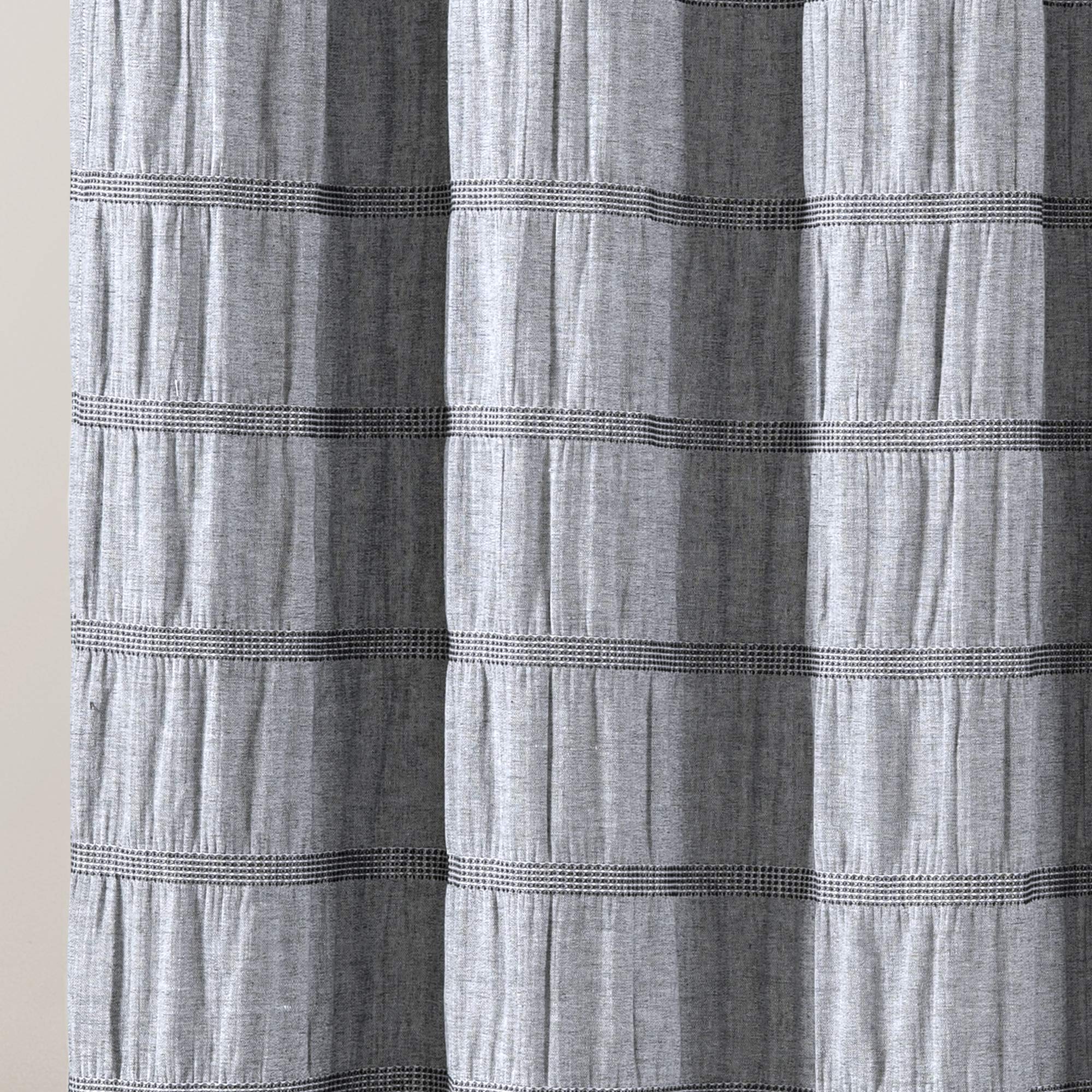 Lush Decor Light Gray Waffle Stripe Woven Cotton Shower Curtain 72x72 Inches - Soft Textured Bathroom Decor with Rustic Striped Design - Perfect for Modern Farmhouse, Spa, and Guest Bathroom Styles