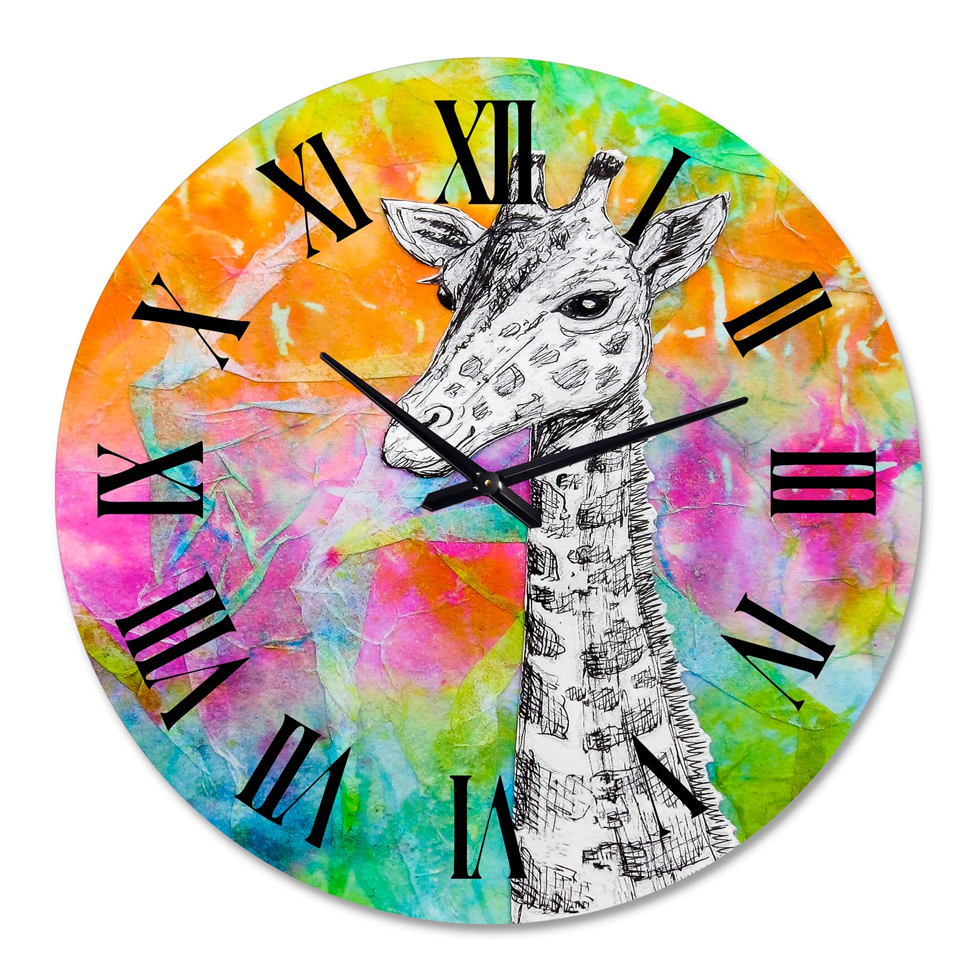 DesignQ Kids Wall Clock - White Giraffe Drawing on Rainbow, Large Animal Wall Clock for Nursery & Playroom Decor | Perfect for Children's Bedroom, Classroom & Play Area