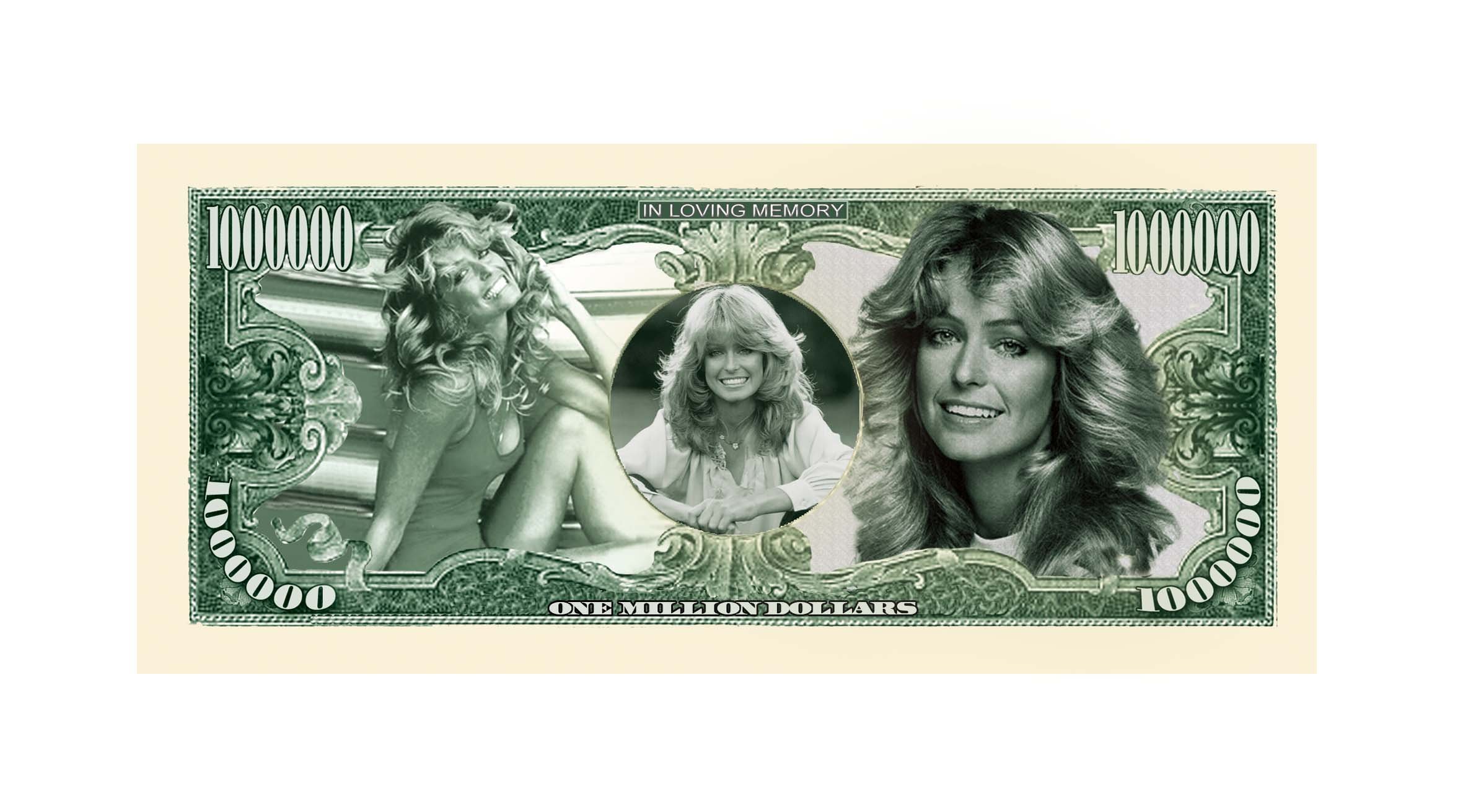 Farrah Fawcett Majors Million Dollar Collectible Novelty Bill - Pack of 100 American Art Classic Replica Bills for Movie Memorabilia, Gift Giving and Party Decorations