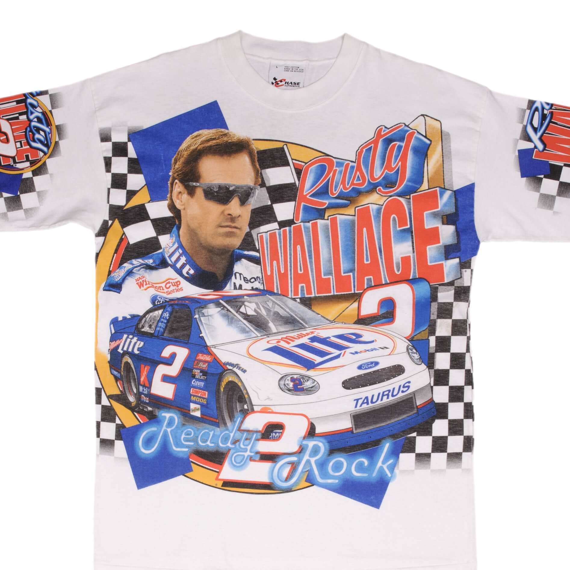 Vintage Rusty Wallace 1999 NASCAR All Over Print T-Shirt - Large Size, Made in USA - Perfect for Racing Fans & Vintage Collectors