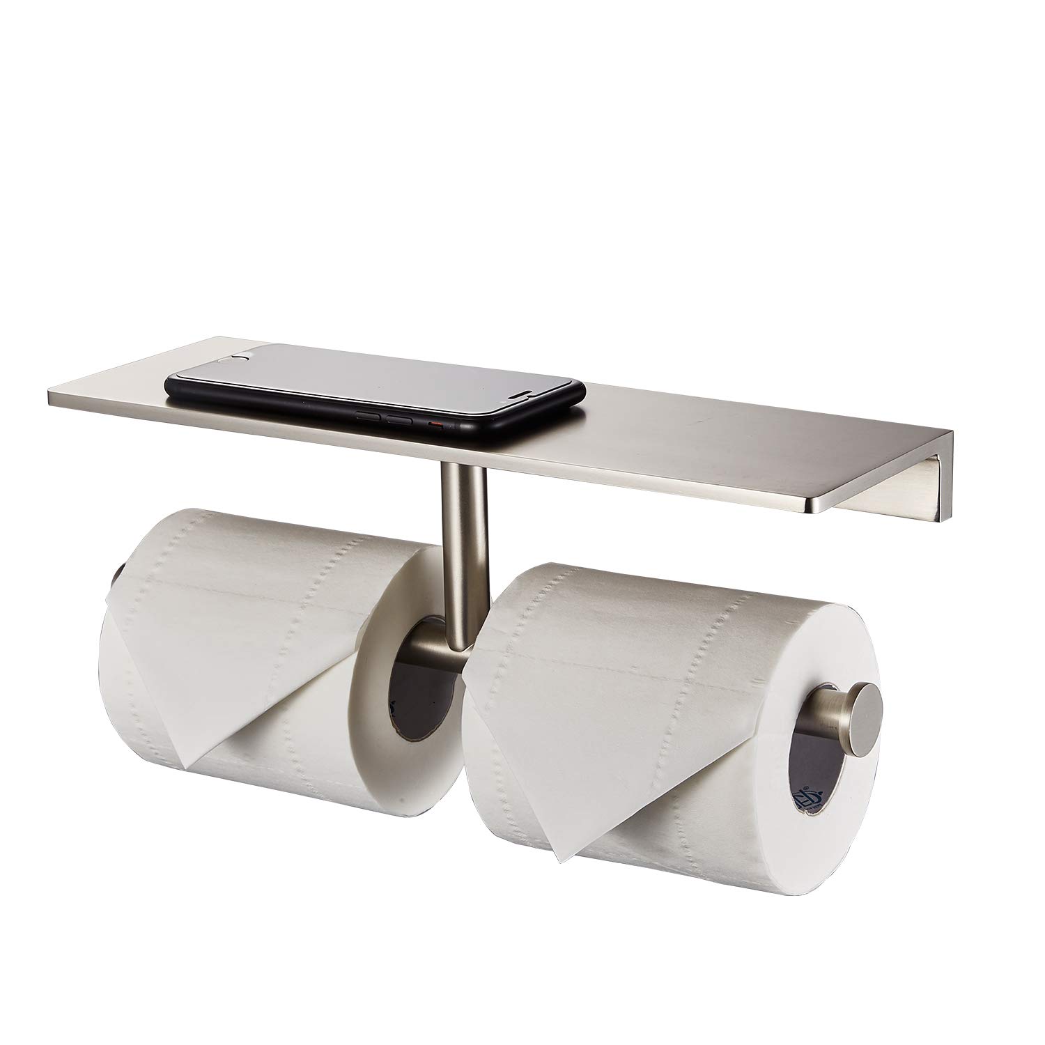 Premium Double Roll Toilet Paper Holder with Shelf - Solid Brass Hotel Style Tissue Dispenser - Polished Nickel Finish - Bathroom Storage Solution for Luxury Homes & Hotels