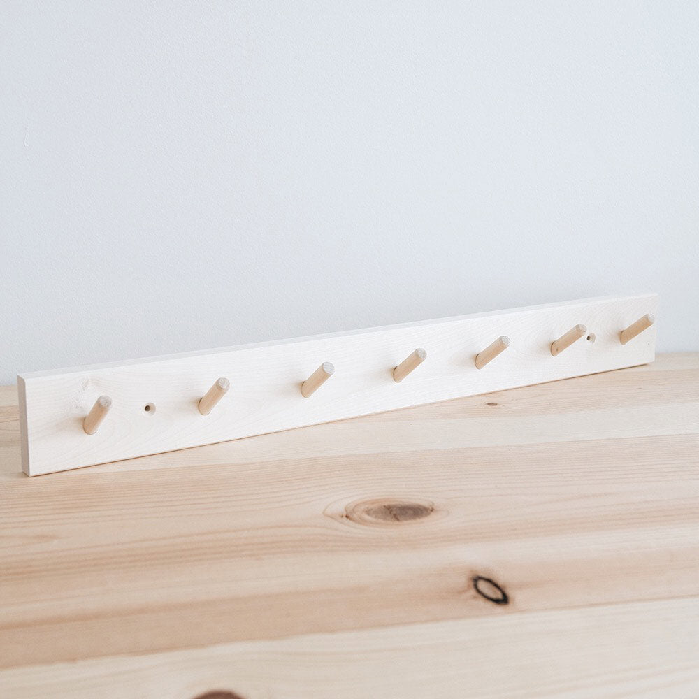 Birch Wooden Peg Rail with 7 Hooks - Wall Mounted Coat Rack for Entryway, Bedroom & Bathroom Organization