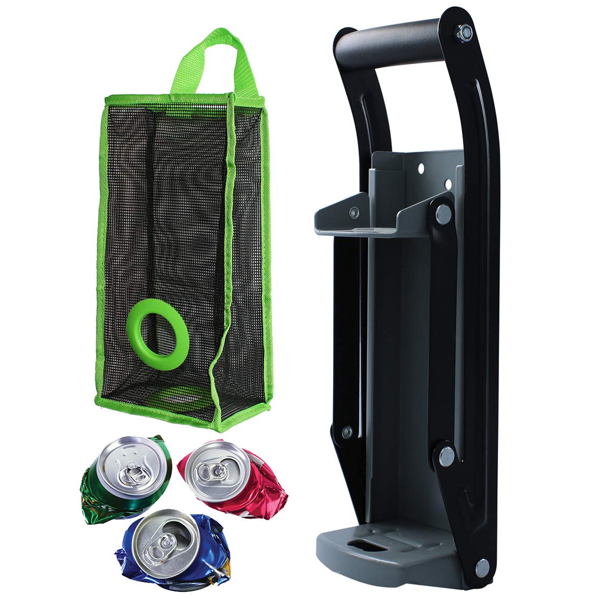 Heavy Duty Wall-Mounted Metal Can Crusher & Compactor with Bottle Opener - Smashes 12 oz & 16 oz Aluminum Cans, Soda, Beer, Seltzer & Plastic Bottles - Perfect for Recycling, Home Bars, Garages & Outdoor Parties