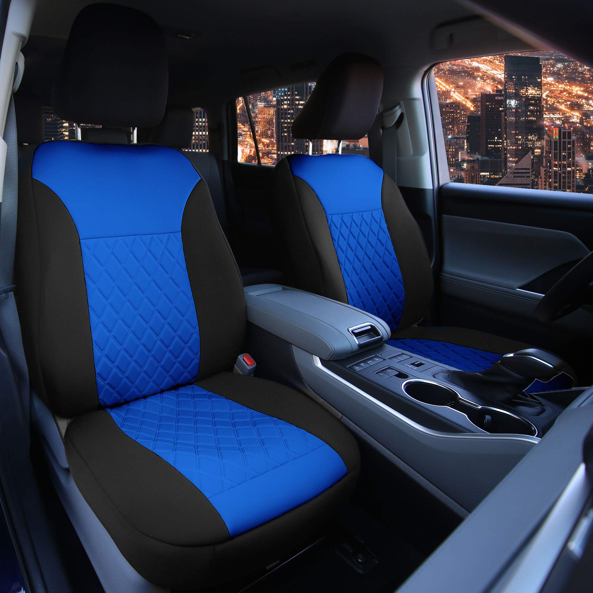 FH Group Neosupreme Water Resistant Car Seat Covers - 2 Pack Universal Fit Seat Protectors for Cars, Trucks & SUVs (Blue/Black) - Comfortable Car Cushions for Long Drives & Road Trips