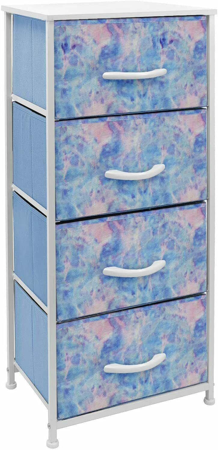4-Drawer Nightstand Chest with Tie-Dye Design - Bedside Dresser for Bedroom & Office Organization, Storage Cabinet for Clothes, Books & Essentials - Perfect for Small Spaces, Dorm Rooms & Apartment Living