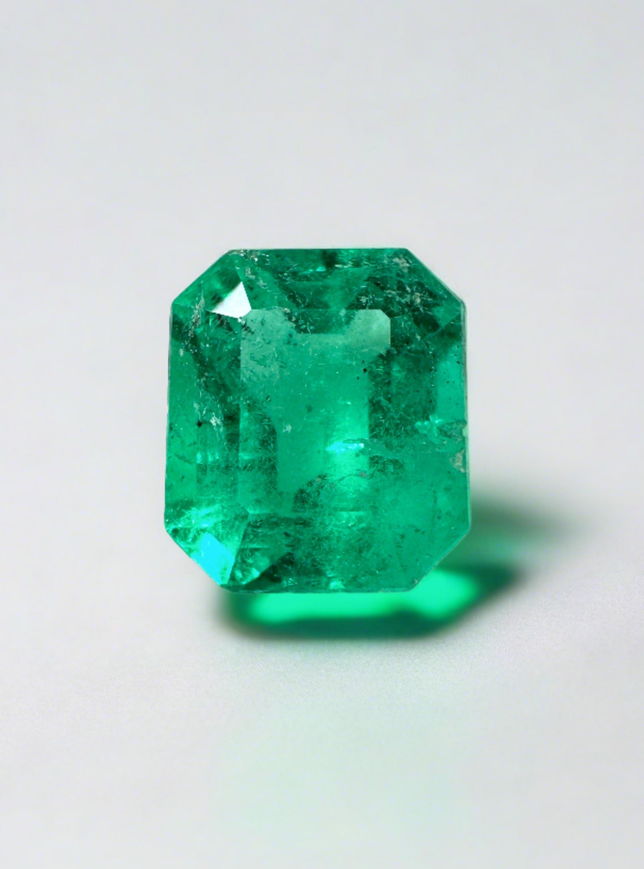 1.94 Carat 8.5x7mm Natural Colombian Emerald - Loose Green Gemstone with Unique Freckles, Emerald Cut for Jewelry Making & Engagement Rings