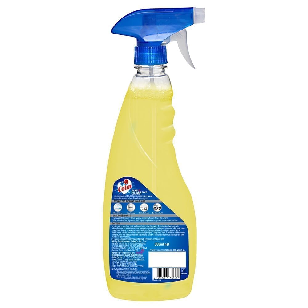 Colin Lemon Burst 500ml Glass & Surface Cleaner Spray | India's #1 Glass Cleaning Solution | Multi-Surface Cleaner for Cars, Kitchens & Homes | Refreshing Lemon Scent | Perfect for Windows, Mirrors, Countertops & Stainless Steel