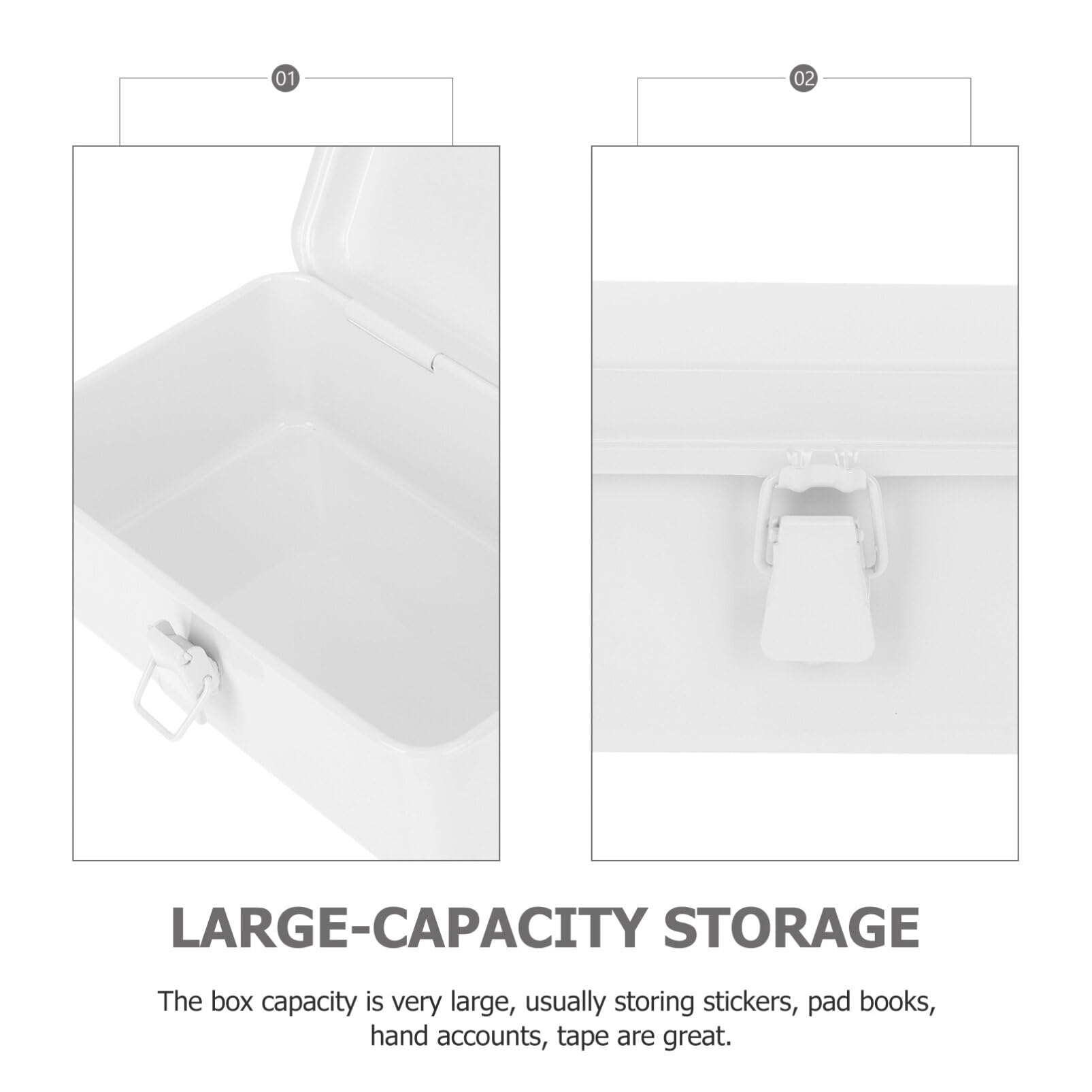 Cabilock Metal Hinged Locking Tin Box - Secure Storage Container for Chocolate, Candy, Tea, Coffee, Jewelry & Photos | White Tinplate Desktop Organizer for Home & Office Use