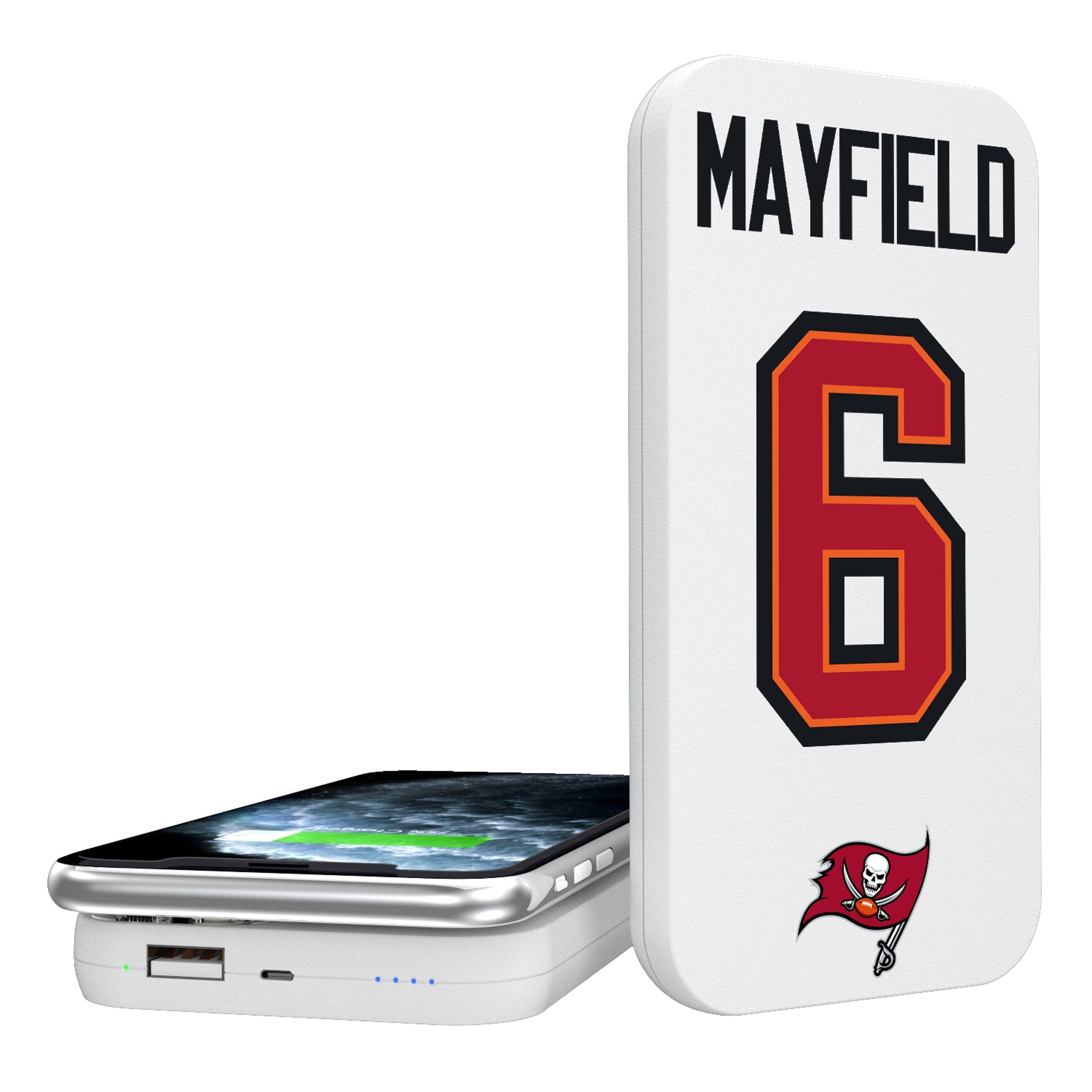 Baker Mayfield Tampa Bay Buccaneers 6 Ready 5000mAh Portable Wireless Charger - Fast Charging Power Bank for iPhone, Android - Perfect for Travel, Work, and Game Day