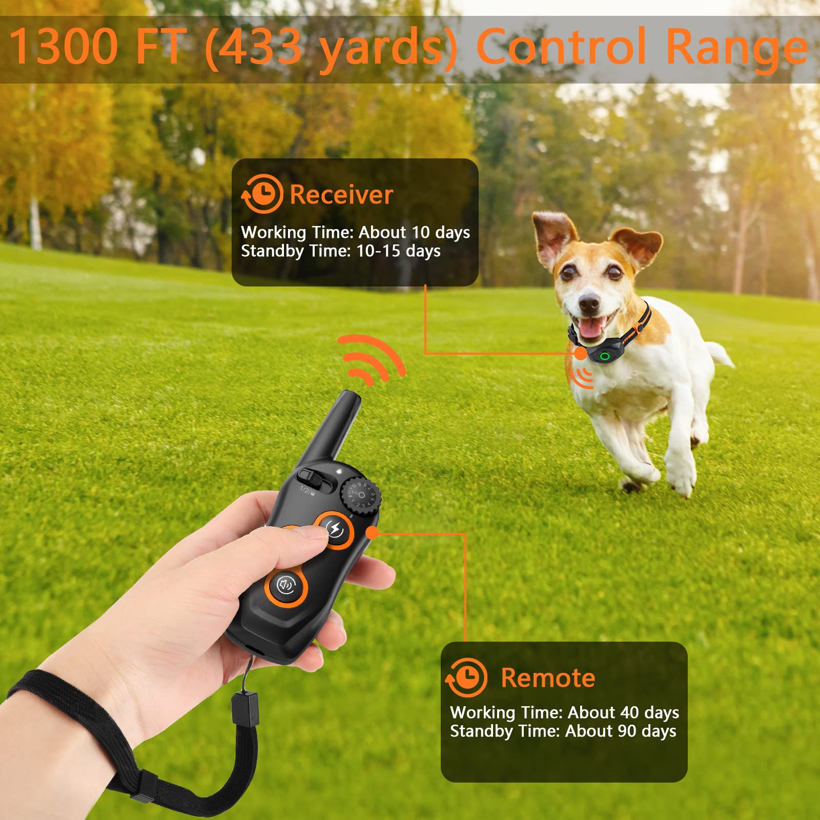 **Waterproof Dog Training Collar with Remote - 1300ft Range, 3 Modes (Beep, Vibration, Static) - Rechargeable Electric Shock Collar for Small, Medium & Large Dogs - Perfect for Obedience Training & Off-Leash Control**