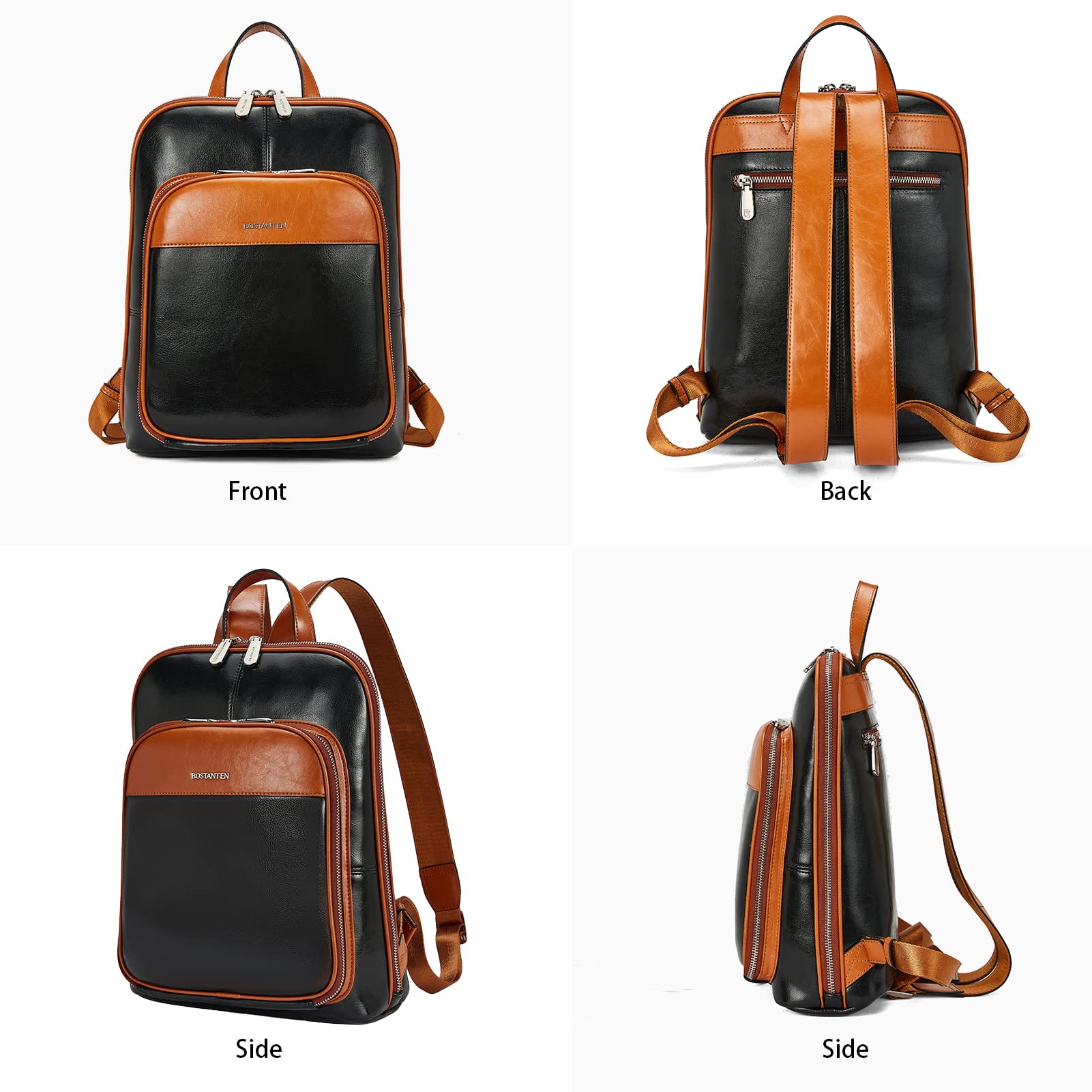BOSTANTEN Genuine Leather Backpack Purse for Women - RFID Blocking Large Capacity Travel Bag with Credit Card Holder & Phone Pocket - Stylish College Backpack & Casual Daypack (Black/Brown) - Perfect for Work, School, Travel & Everyday Use