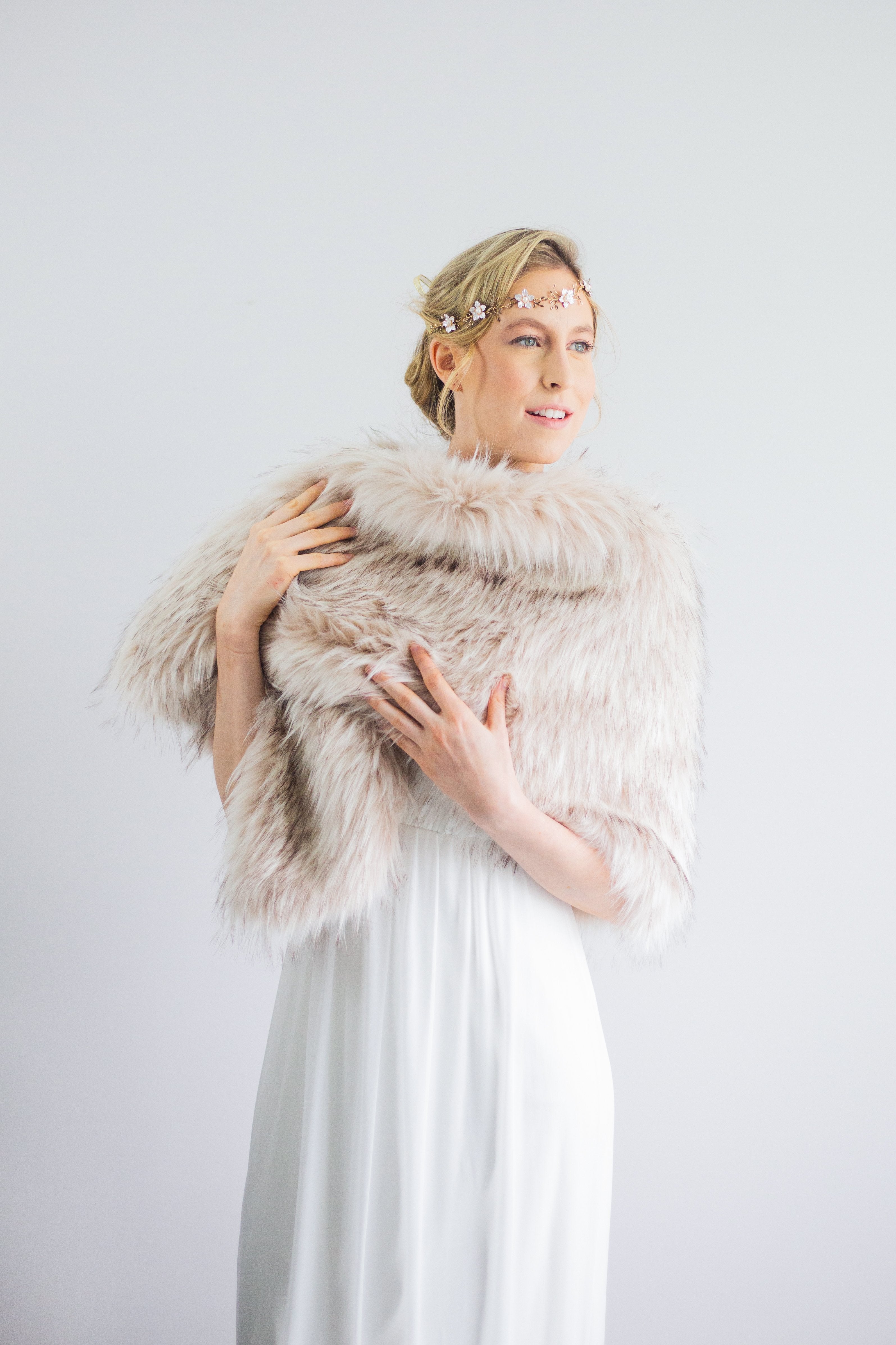 Butterfly Blu02 Black-Tipped Blush Faux Fur Shawl Wrap - Elegant Winter Accessory for Women, Perfect for Parties, Weddings & Evening Events