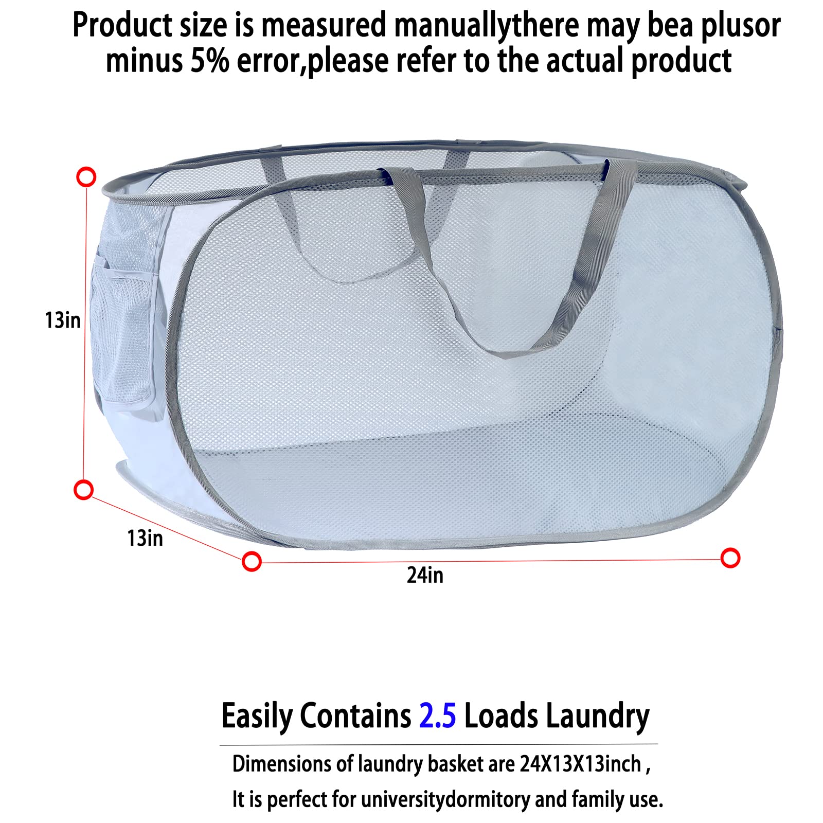 Collapsible Laundry Baskets - Foldable Mesh Pop Up Laundry Hamper with 2 Reinforced Handles (Gray & Green) - Perfect for Small Spaces, Dorm Rooms, Camping & Travel Organization