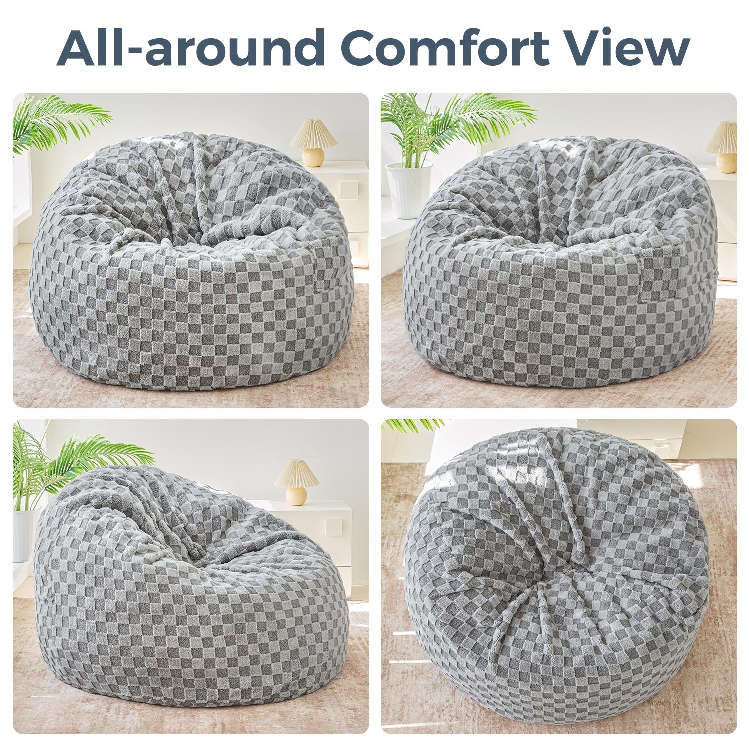 MAXYOYO Giant Bean Bag Bed - Convertible Bean Bag Chair to Bed with Jacquard Shaggy Plush Removable Cover for Living Room & Bedroom (Grey) - Perfect for Lounging, Gaming, and Guest Sleeping