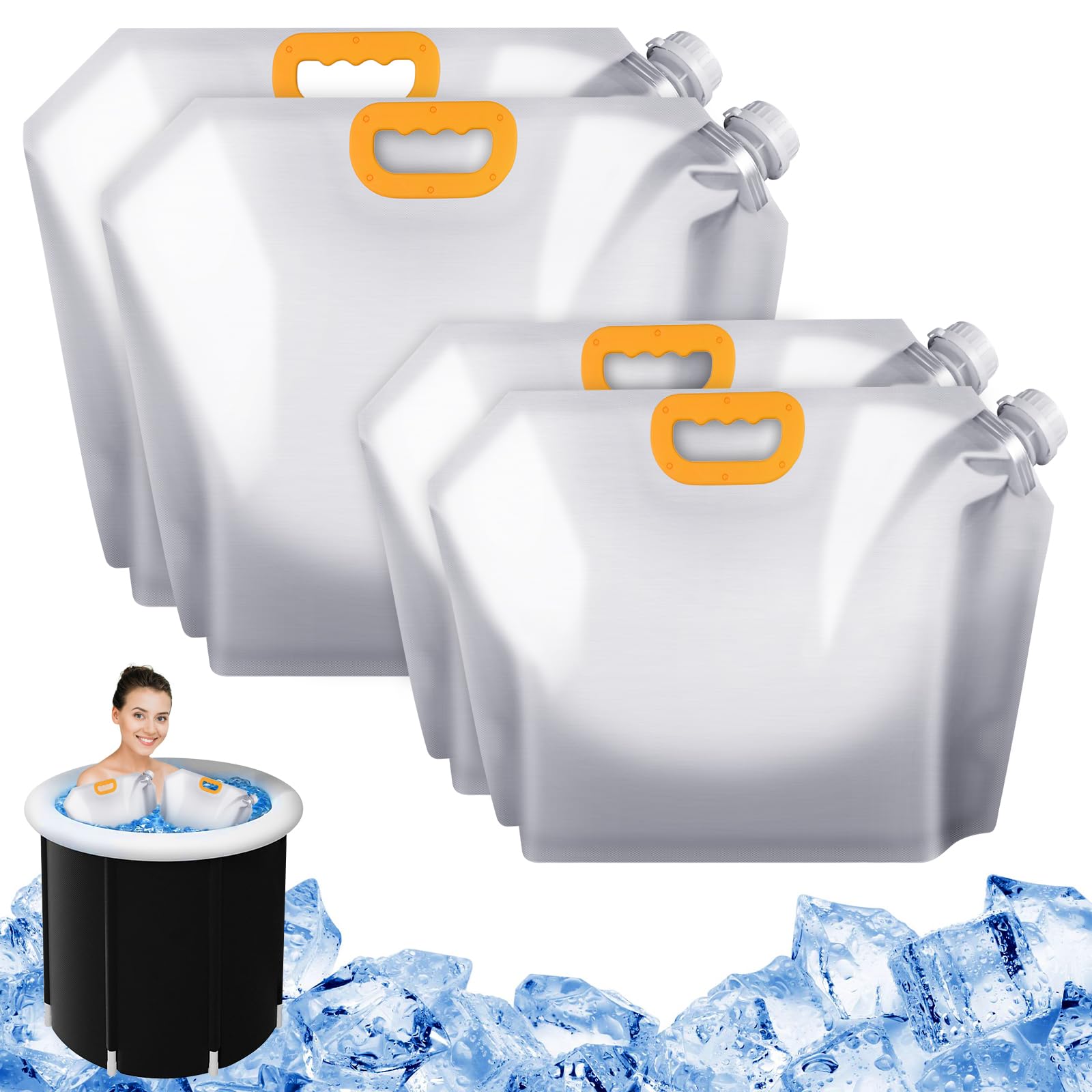 4 Pcs Reusable Ice Bath Bags (5L & 10L) - Portable Cold Plunge Tub Freezer Water Bags for Muscle Recovery, Cold Therapy & Cryotherapy - Perfect for Athletes, Gym, Home Use & Outdoor Activities