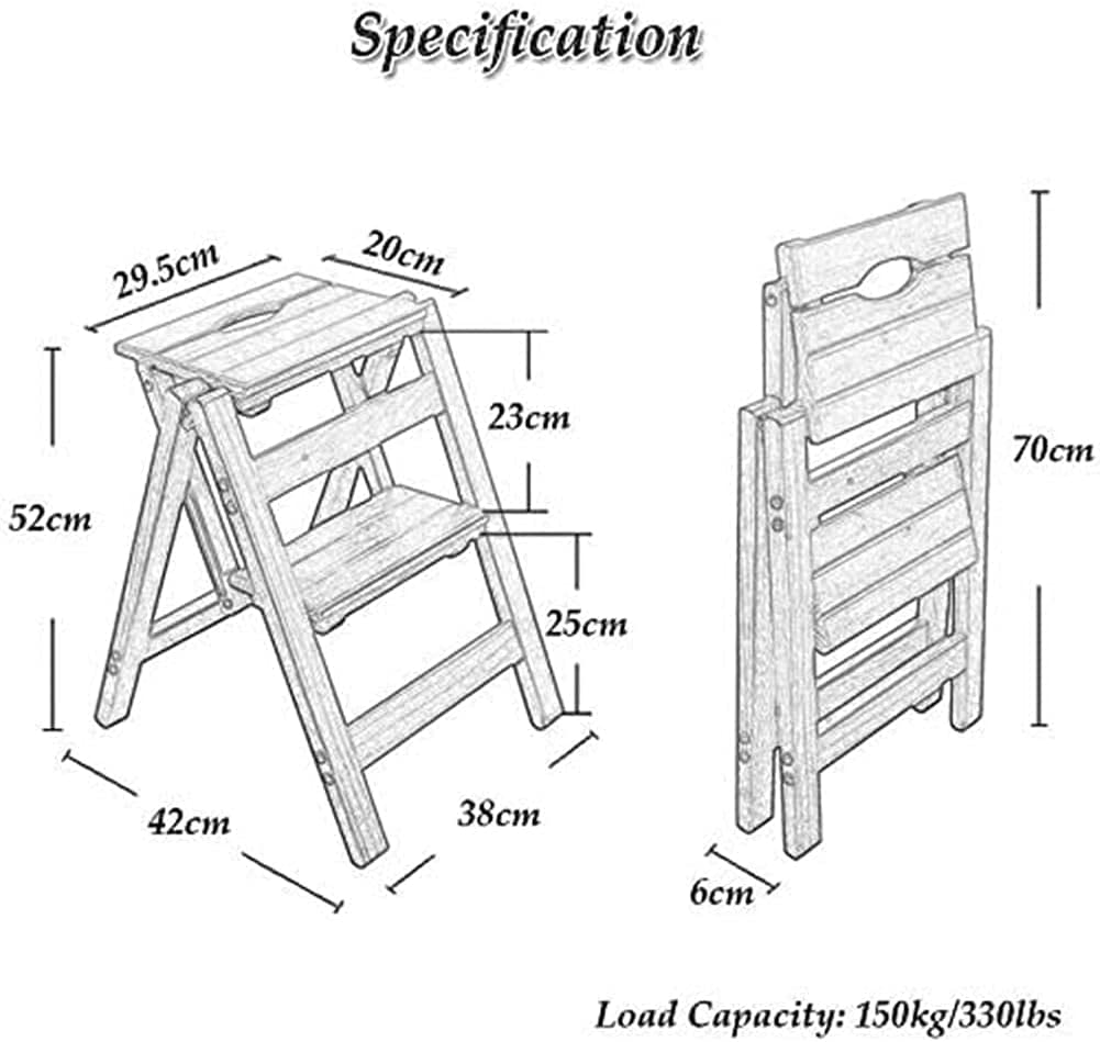 Solid Wood Folding Step Stool Ladder - Multi-Functional Foldable Stepladder for Home, Kitchen, Bathroom & Storage - Sturdy & Compact Brown Wooden Stool (Household, DIY, Decor)