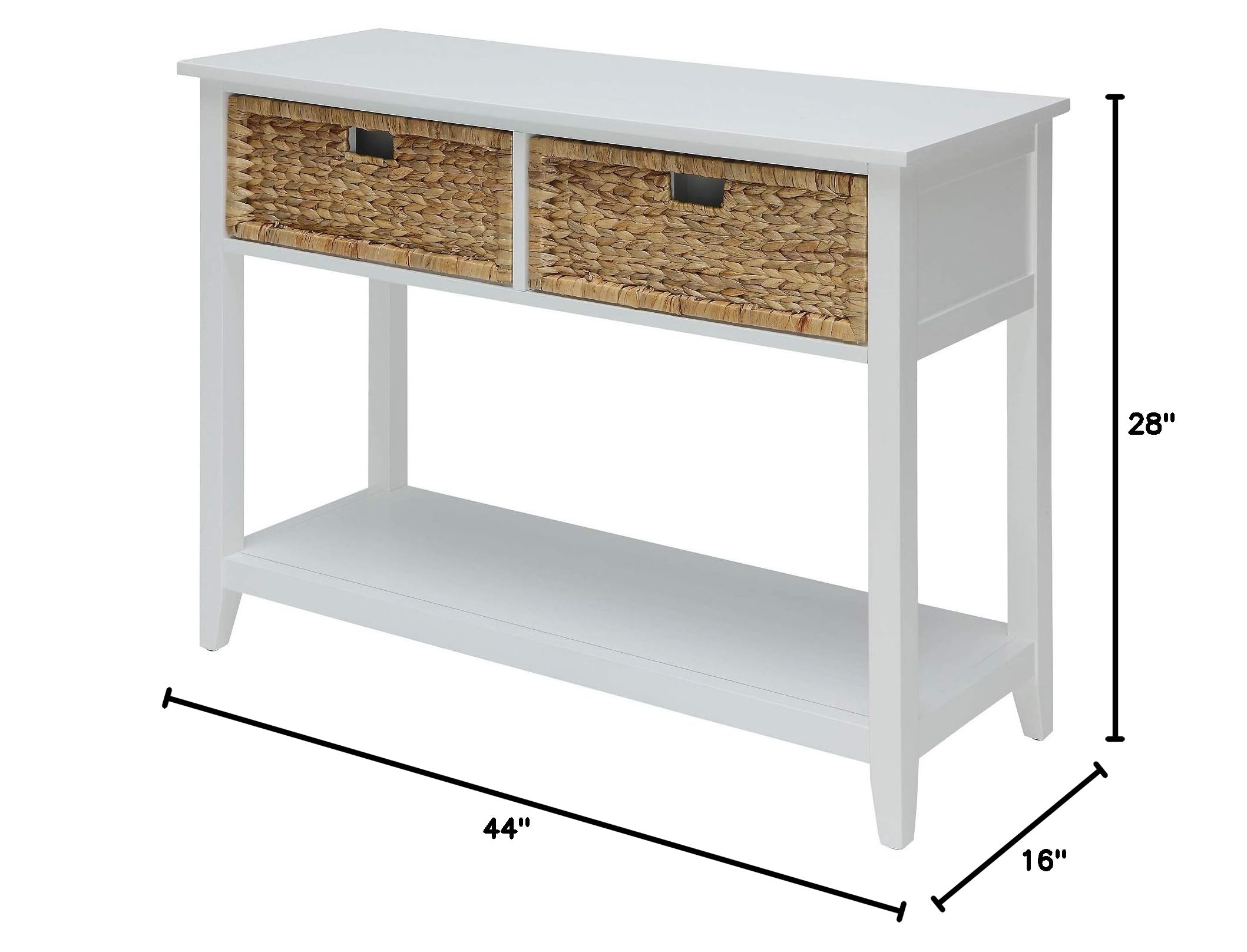 Modern White Console Table with 2 Woven Basket Drawers - Entryway, Living Room & Hallway Furniture for Home Decor