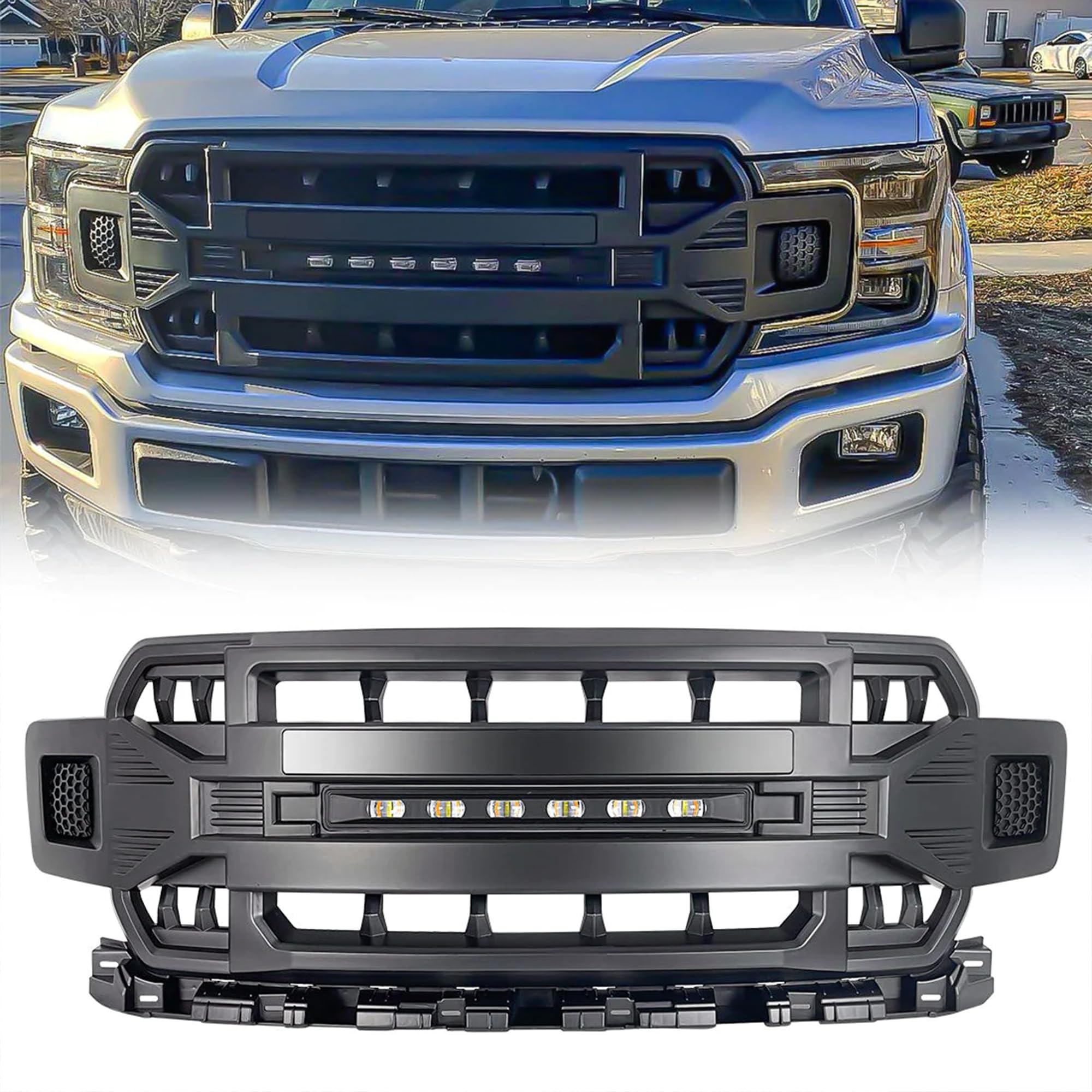 2018-2020 Ford F150 Replacement Grille - Matte Black Off-Road Front Grill with LED Lights | Compatible with F-150 Models | Perfect for Truck Upgrades & Off-Road Adventures