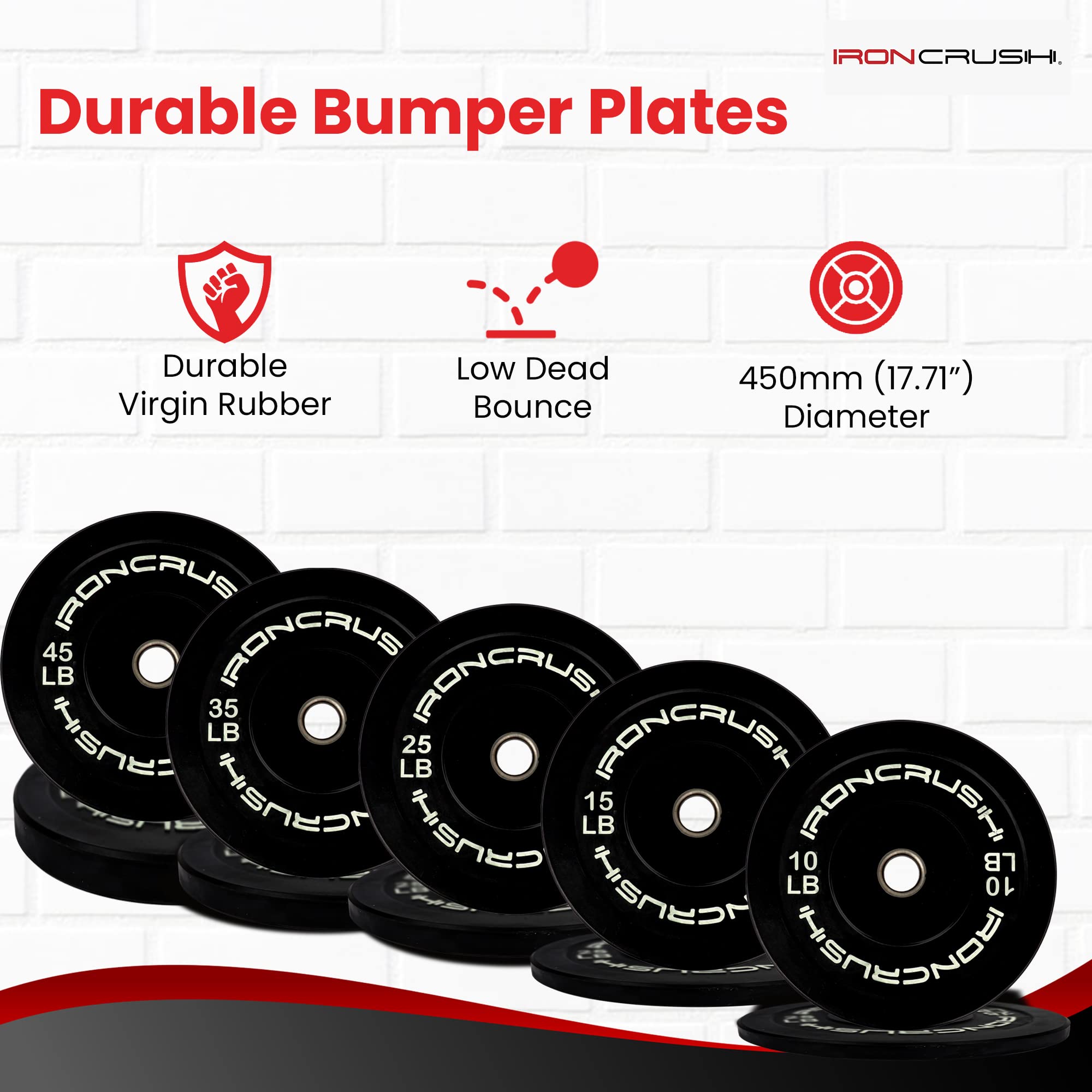 Iron Crush Olympic Bumper Plates Set - Virgin Rubber Weight Plates for CrossFit & Strength Training - 2