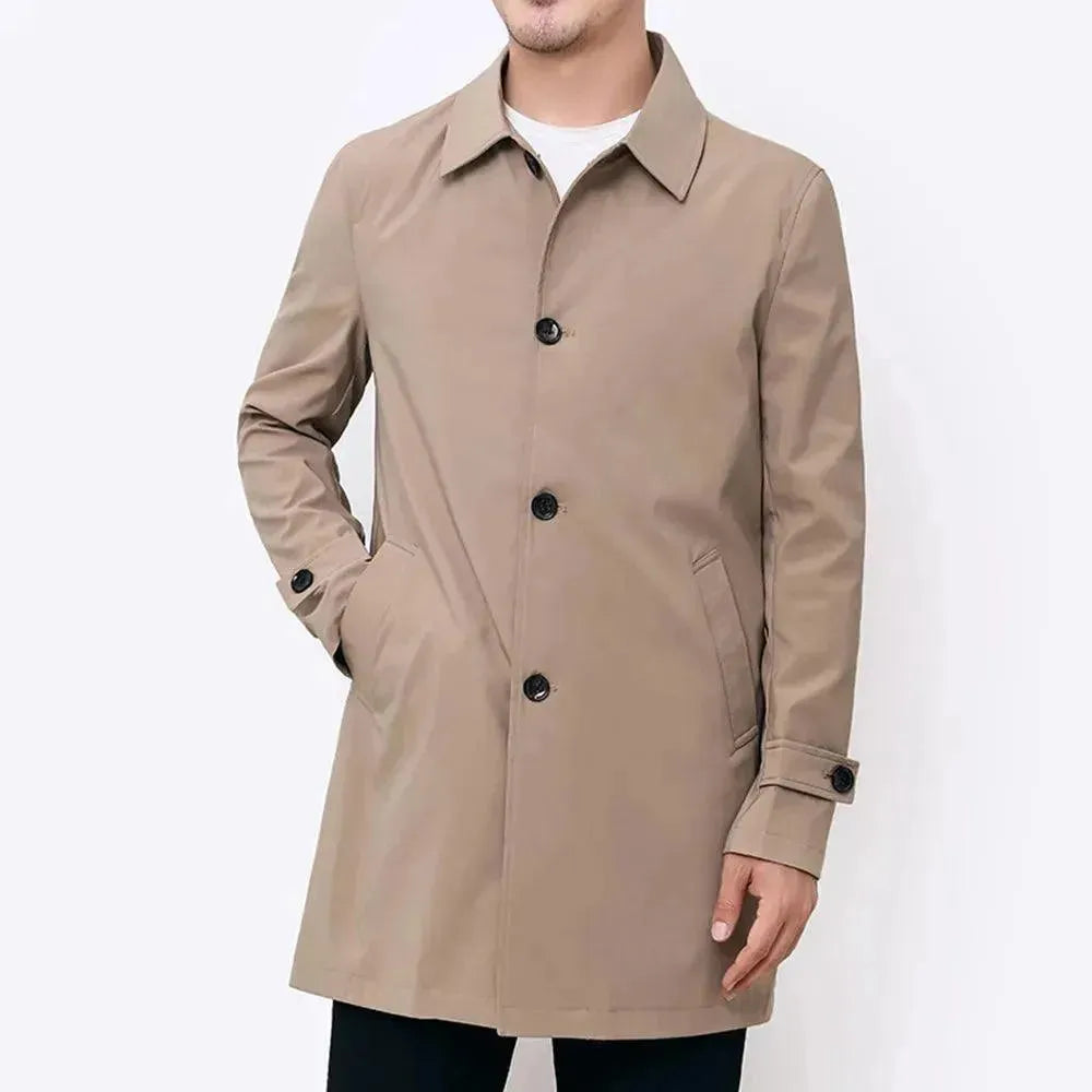 Classic Single Breasted Men's Trench Coat - Waterproof Long Coat for Men | Formal & Casual Wear | Perfect for Office, Dating & Outdoor Activities