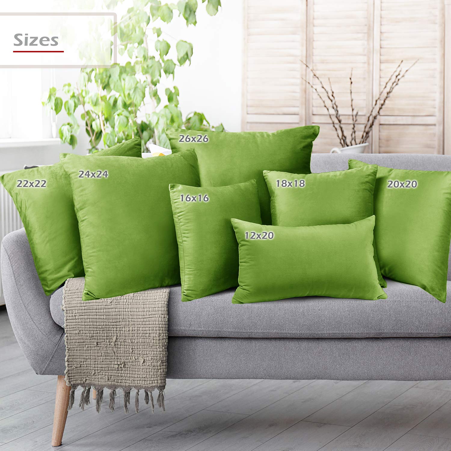 Luxury Velvet Throw Pillow Covers 24x24 Inches - Soft Solid Decorative Couch Pillow Cases for Sofa, Bed, Car - Set of 4 in Garden Green - Perfect for Home Decor, Living Room Accents & Cozy Comfort