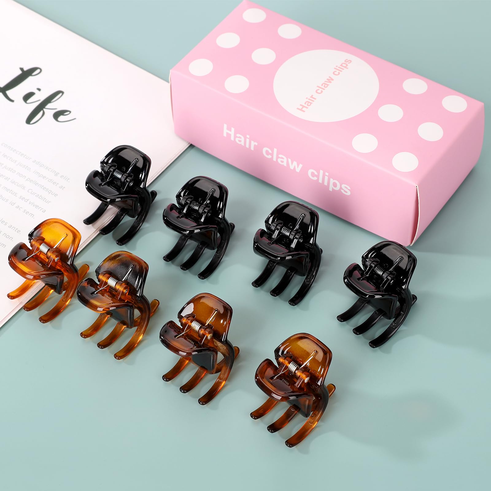 8Pcs No-Slip Hair Clips for Women and Girls - Medium Size Hair Claws Jaw Clips for Thick & Thin Hair (1.3 Inch, Black & Brown) - Perfect for School, Work, Gym and Daily Styling