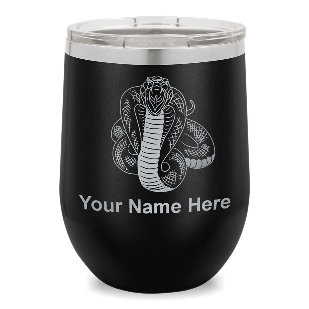 Personalized Cobra Snake Wine Glass Tumbler - Engraved Black Whiskey Glass for Men, Unique Gift for Birthday, Anniversary & Home Bar Decor