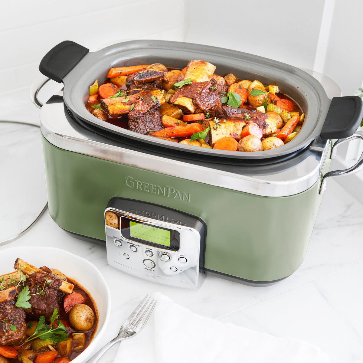 Elite 6 Quart Slow Cooker with Digital Timer - Sage Green | Programmable Crock Pot for Soups, Stews & Meal Prep | Perfect for Family Dinners & Potlucks
