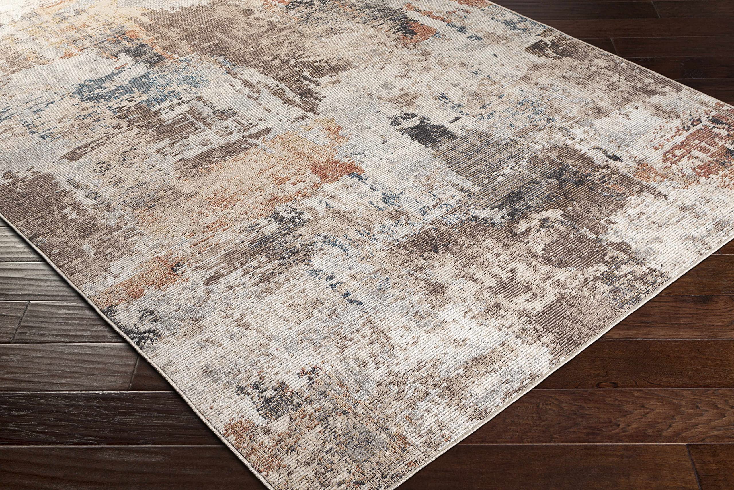 Hauteloom Winkleigh Modern Area Rug for Living Room, Bedroom, Patio - Dark Red, Peach, Light Brown - 5'3