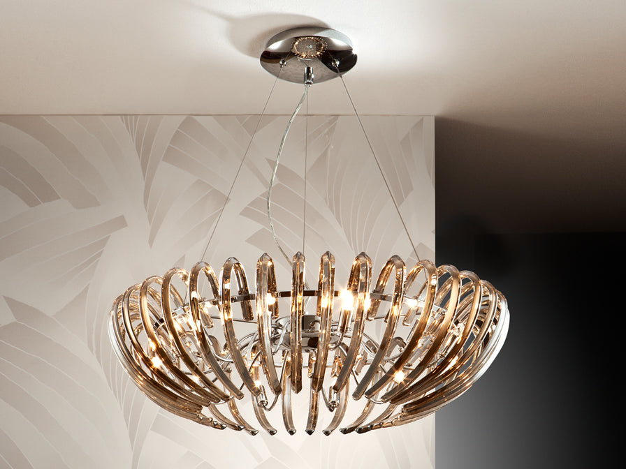 Ariadna Champagne Crystal Ceiling Light Fixture - Chrome & Champagne Finish - Elegant Dining Room & Bedroom Lighting for Home Decor