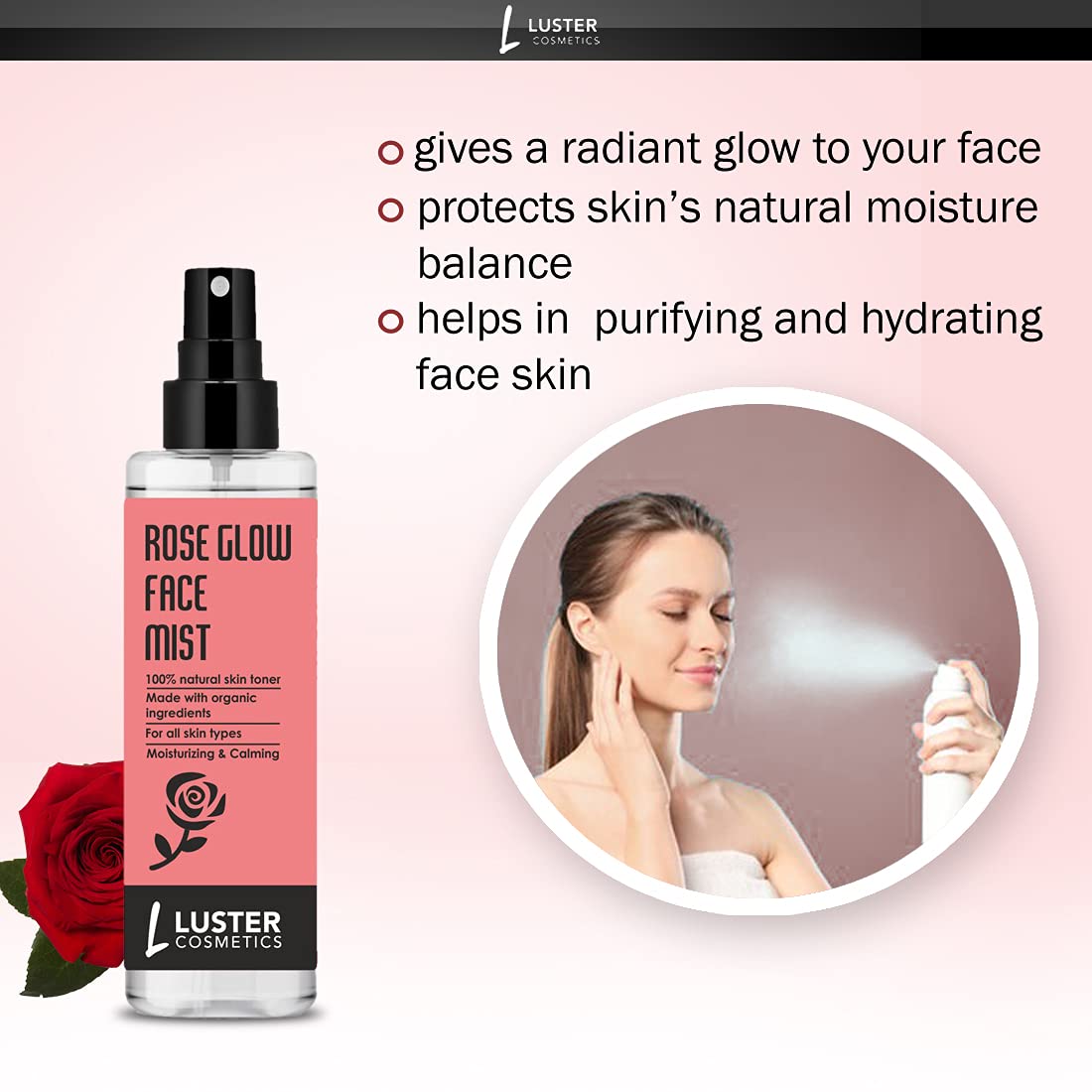 Luster Cosmetics Green Apple & Rose Glow Vitamin C Face Mist - Hydrating Skin Toner for Women & Men | Natural Ingredients, Paraben & Sulfate Free | 115ml (Pack of 3) | Perfect for Daily Skincare Routine, Travel & Post-Workout Refresh