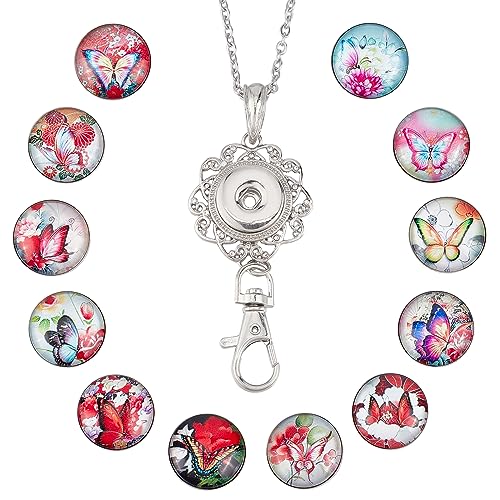 1+12 Pink Butterfly Button Lanyard