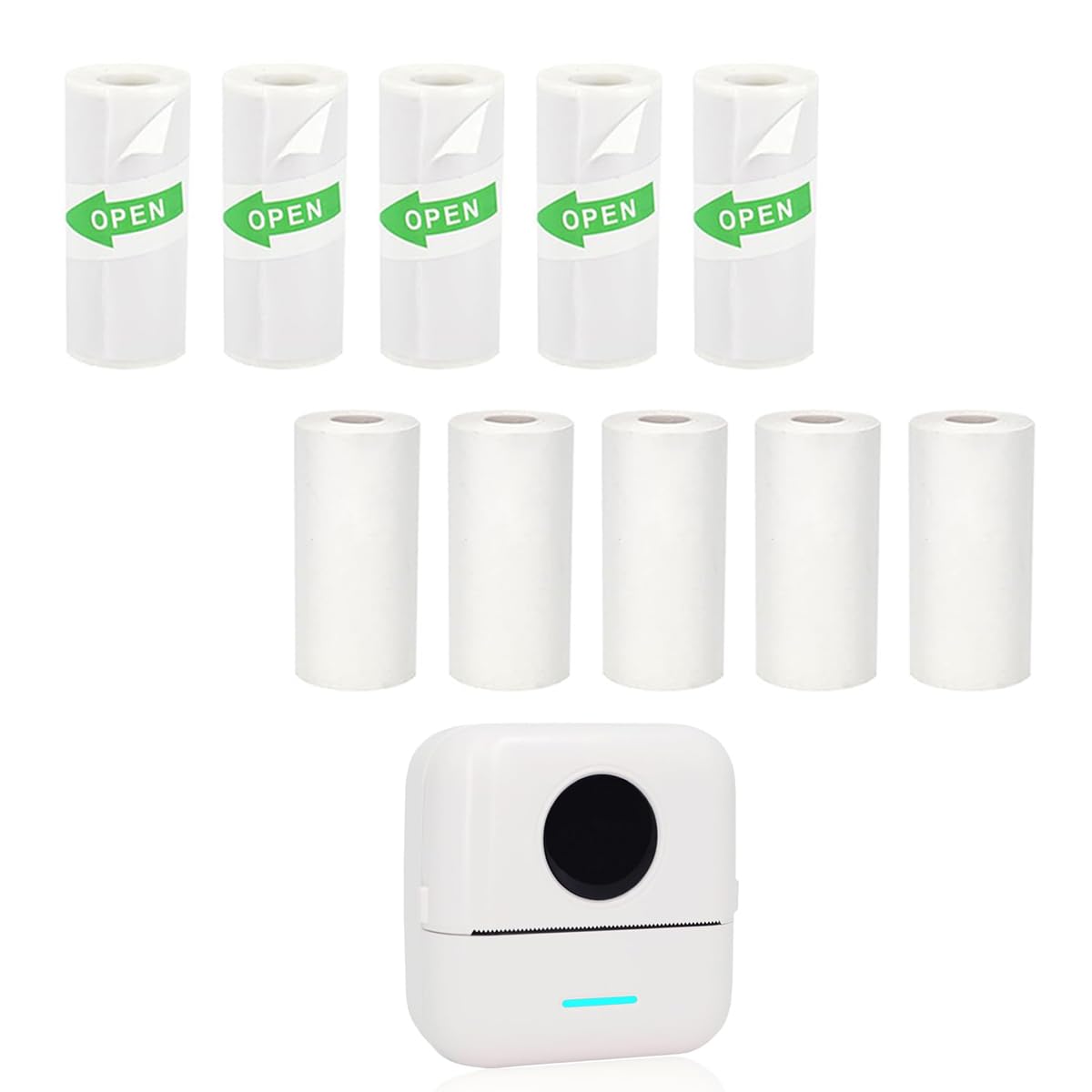 10Pcs Mini Thermal Printer Paper - 57 x 25mm (5 Rolls Self-Adhesive Sticker Paper + 5 Rolls White Printing Paper) for Portable Label Makers | Perfect for Shipping Labels, Price Tags & Small Business Inventory Management