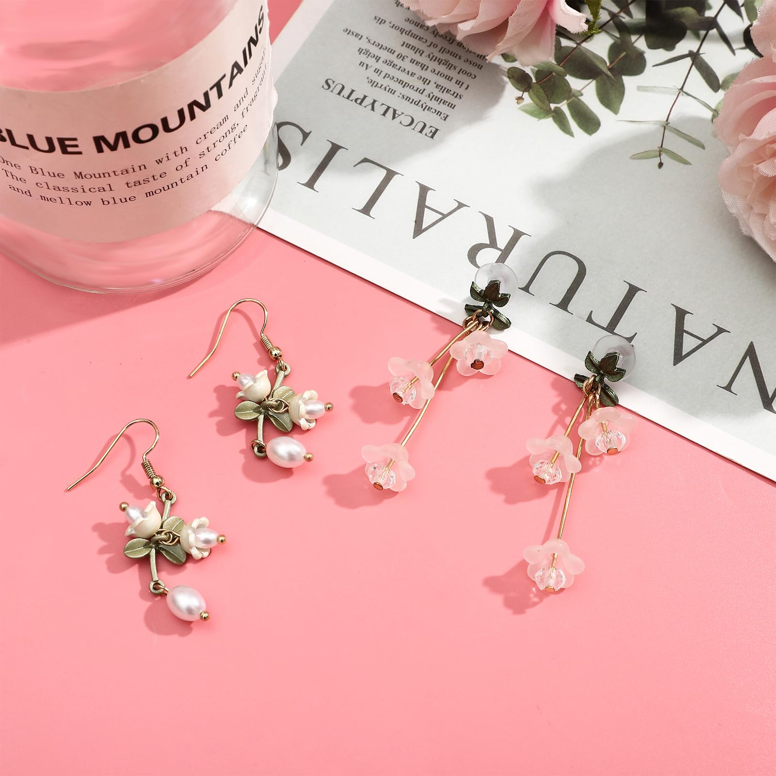 NEWITIN 6 Pairs Floral Earrings for Women - Hypoallergenic Pearl Leaf Tassel Dangle Earrings | Elegant Statement Jewelry for Parties, Weddings & Everyday Wear