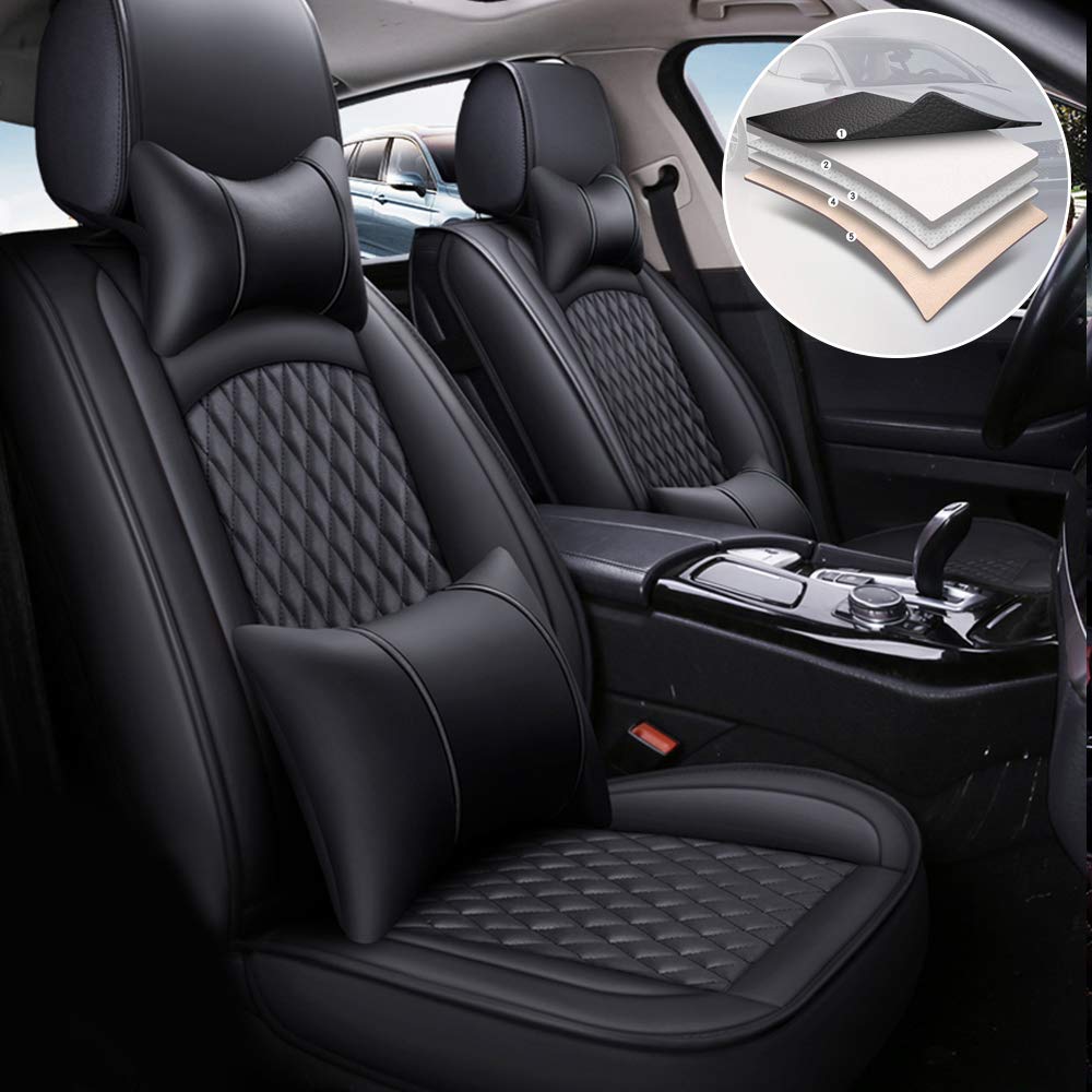 Premium Leatherette Car Seat Covers for Lincoln MKZ - Airbag Compatible Front & Rear Seat Protectors with Headrest & Lumbar Support | Durable Black Auto Accessories for Luxury Sedans | Perfect for Daily Commute & Road Trips