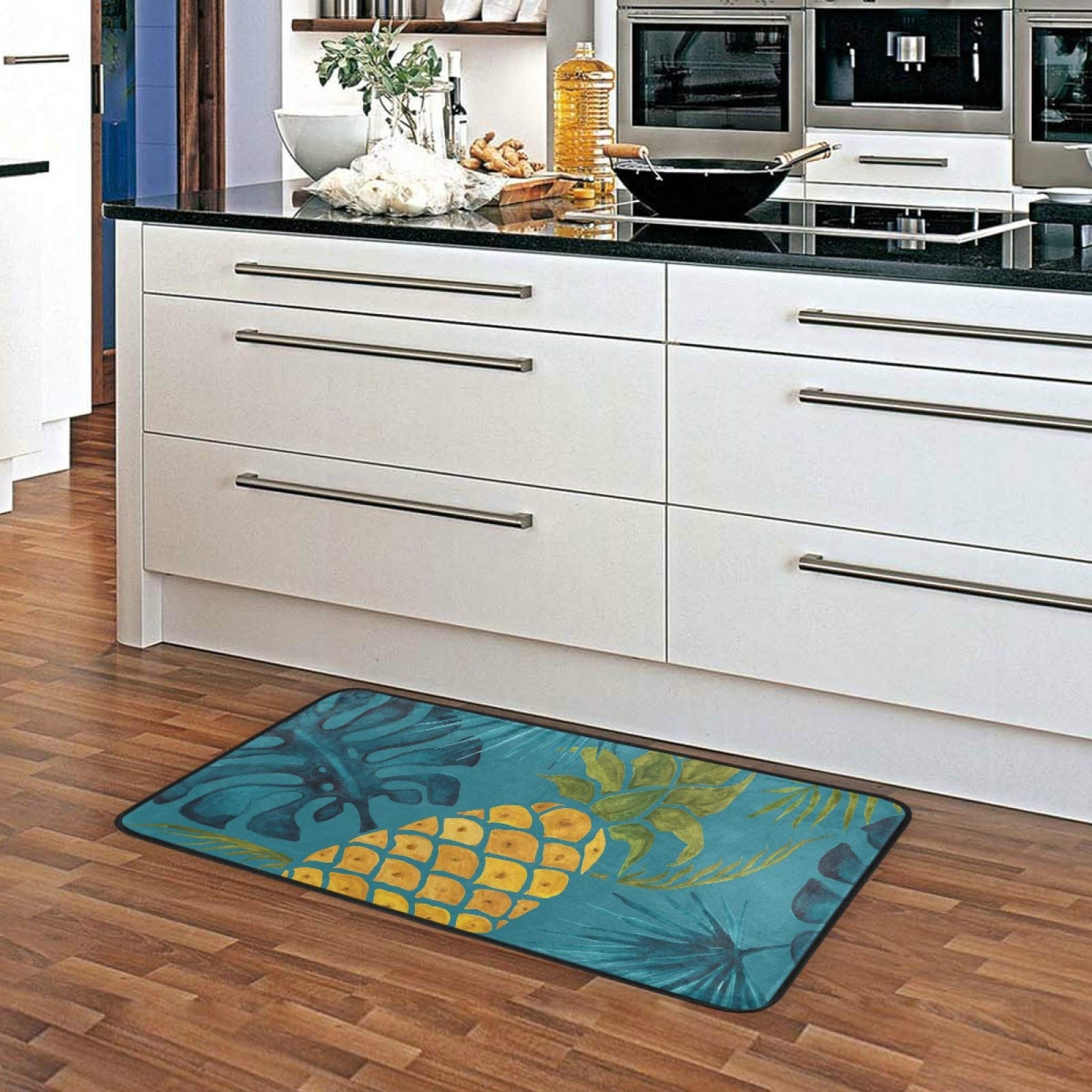 Non-Slip Pineapple Pattern Kitchen Rug Mat 39x20 Inch - Soft Bathroom Runner & Home Decor Doormat for Kitchen, Bathroom, Entryway
