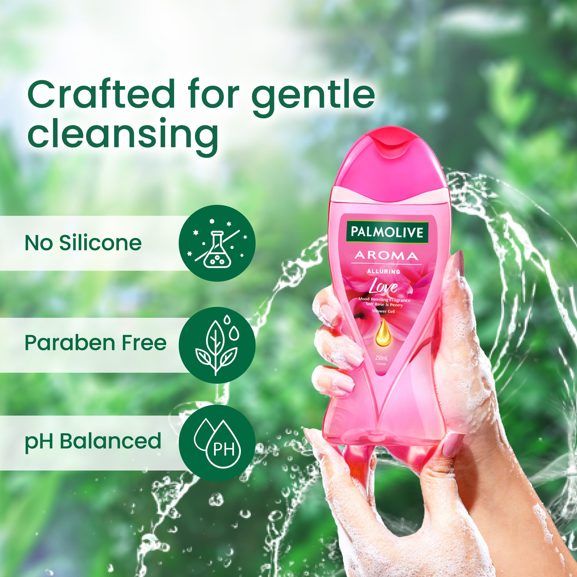 Palmolive Soft Rose & Peony Scented Body Wash for Women & Men - Mood Boosting Fragrance, Hydrating & Brightening Shower Gel - Paraben & Silicone Free, pH Balanced 250ml - Perfect for Daily Shower & Relaxing Bath Time