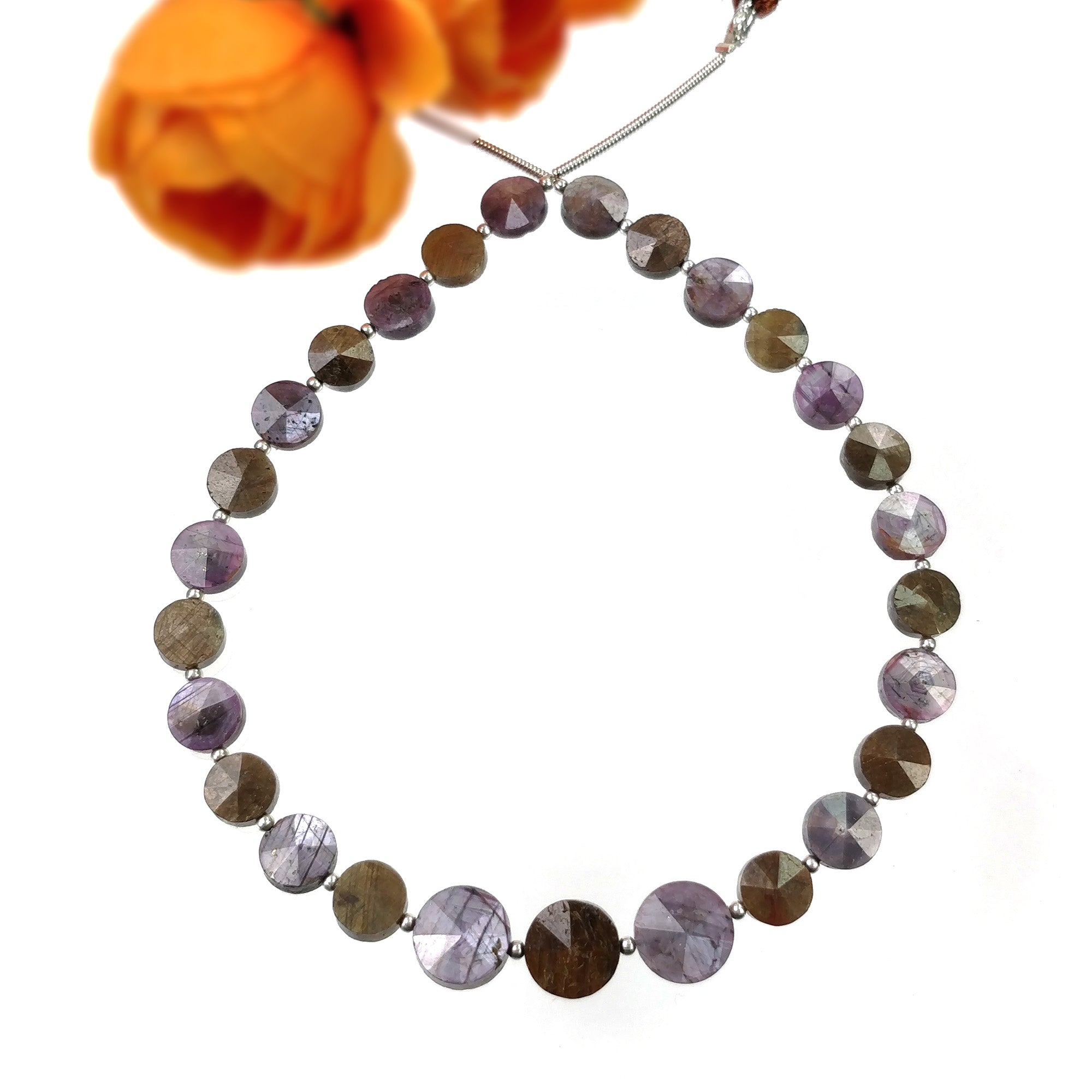 Natural Unheated Chocolate & Raspberry Sapphire Gemstone Loose Beads - 57.00cts Step Cut Round Briolette (7mm-9mm) for Jewelry Making, DIY Bracelets & Necklaces