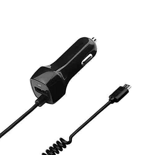 BoxWave Dual USB Car Charger for Motorola Razr (2019) - Fast Charging with Integrated Cable & Extra Port - Black | Perfect for Road Trips & Daily Commutes