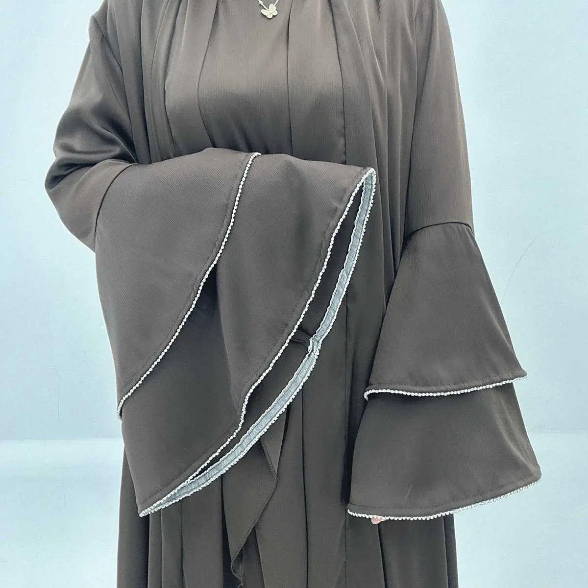 Elegant 3-Piece Satin Abaya Dress Set with Inner Dress & Midi Wrap - Perfect for Eid, Ramadan, and Special Occasions