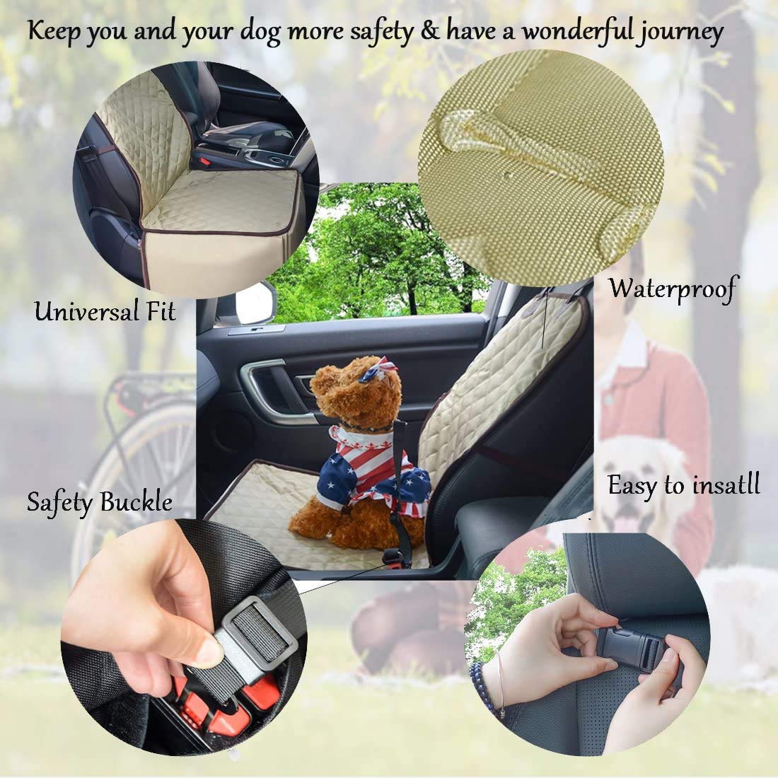 **Mayhour Waterproof & Scratchproof Pet Car Seat Cover for Small to Medium Dogs - Non-Slip Rubber Backing, 2-in-1 Dog Booster Seat with Safety Belt - Washable Protector for Cars, Trucks & SUVs - Perfect for Road Trips & Daily Commutes**