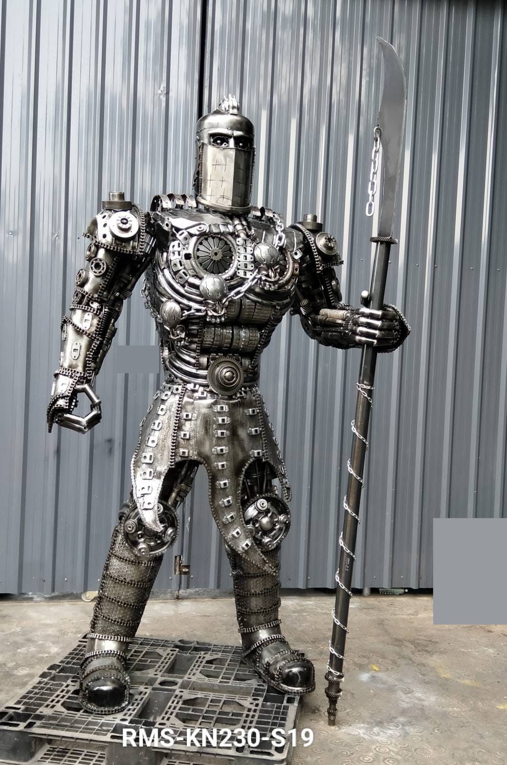 91 Knight Recycled Metal Art Sculpture - Handmade Wall Decor for Home, Office & Garden - Unique Rustic Medieval Knight Statue